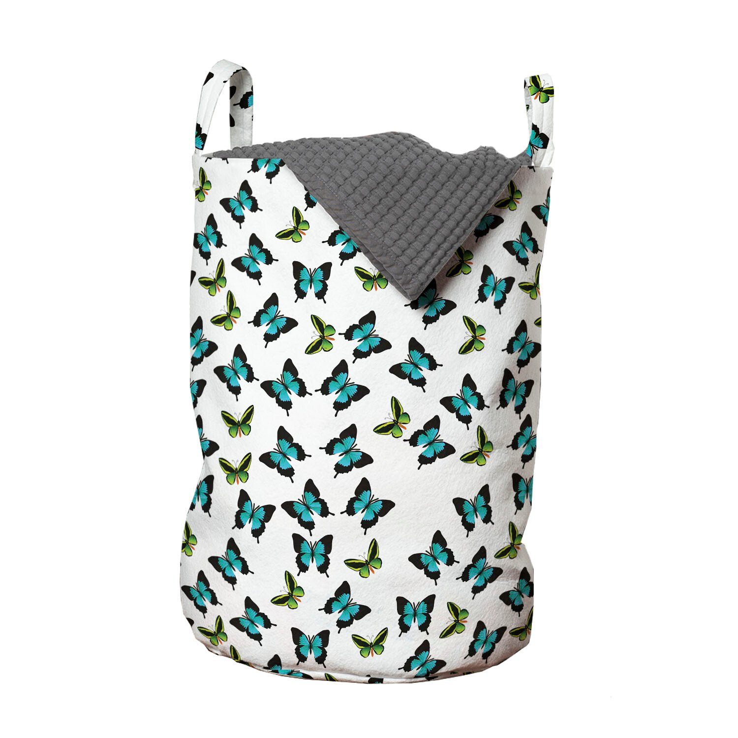 Abakuhaus Wäschesäckchen Wäschekorb mit Griffen Kordelzugverschluss für Waschsalons, Schmetterling Schwalbenschwanz und Grün