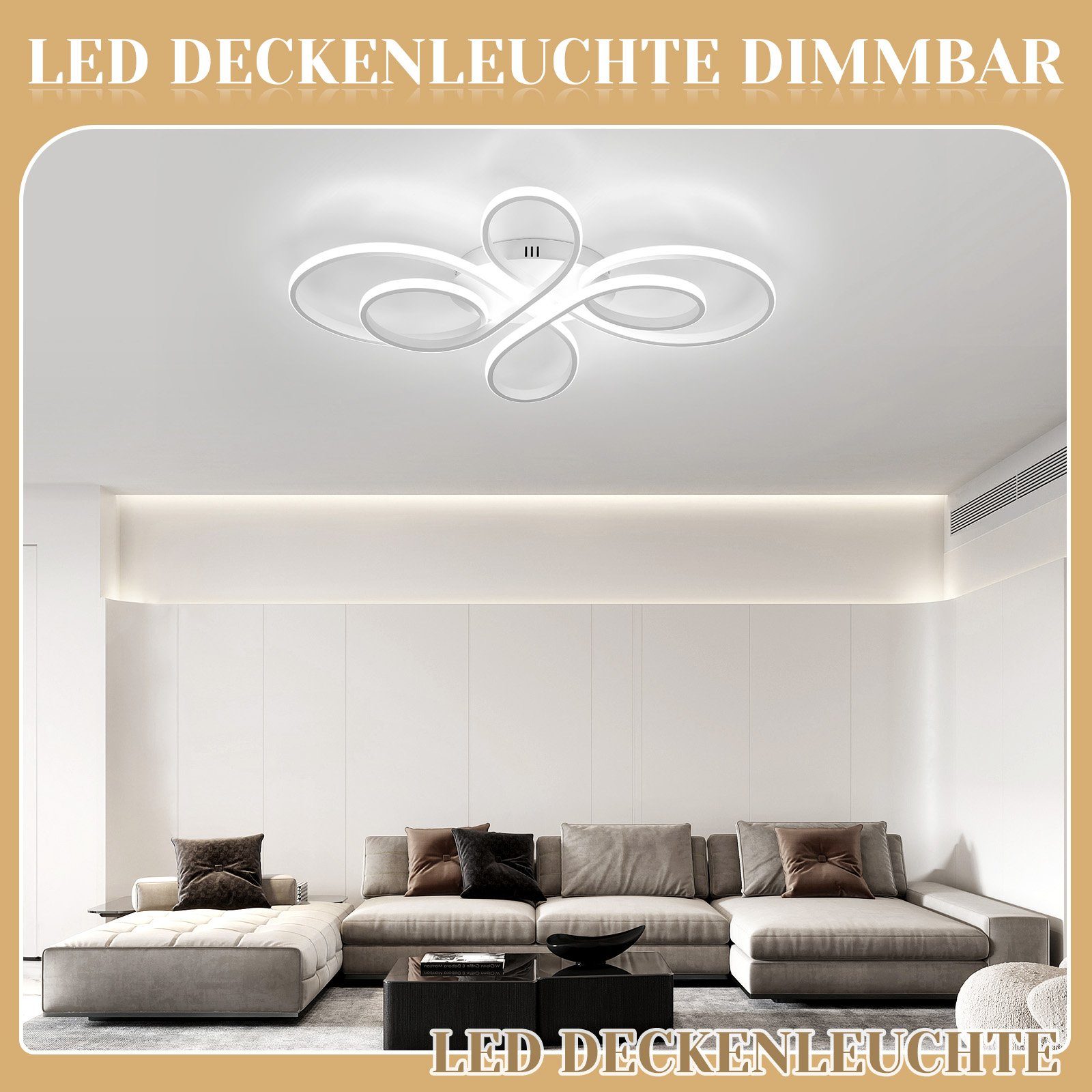 integriert, Modern, Wohnzimmer Büro LED LED 3000-6000k, Weiß ZMH Dimmbar - Küche, fest Esszimmer Deckenleuchte Groß für 80cm Design 78W Deckenbeleuchtung Wohnzimmerlampe