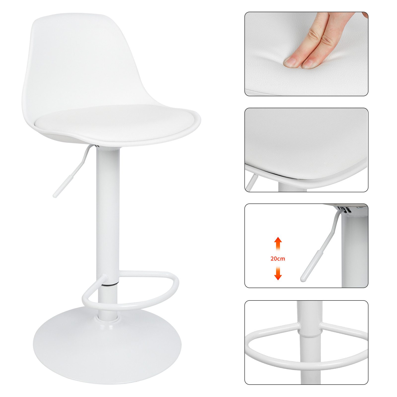 JEOBEST Barhocker Barstühle Bar Stool Küchenstühle Tresenstuhl mit Rückenlehne (Set, 2 St), Kunstleder Barstuhl mit Lehne Küchen, Höhenverstellbar – Bild 5 von 5