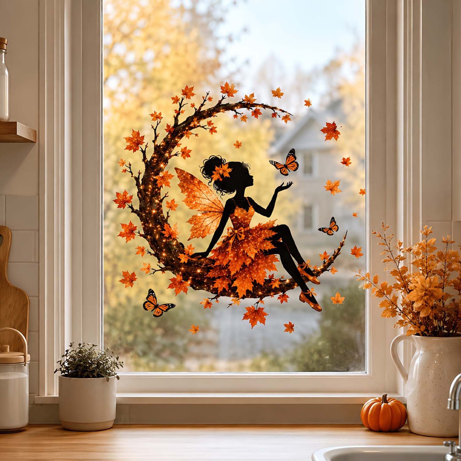 Sorvyzxn Fensterbild Fensterbild wiederverwendbare Fensterbilder Halloween Herbstlicher – Bild 5 von 5