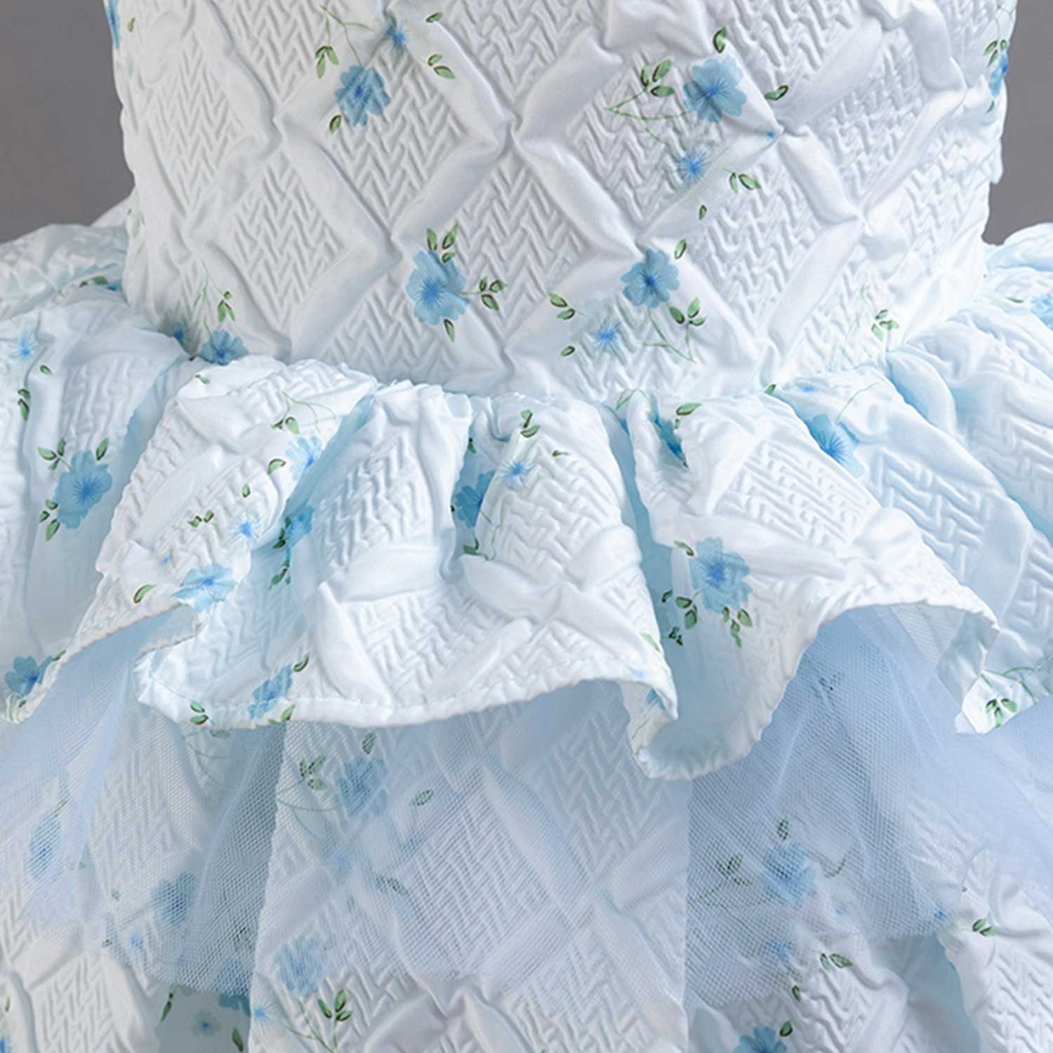 Daisred Tüllkleid Kinderkleider Blumenkleider Ballkleid Blau Prinzessinnenkleider