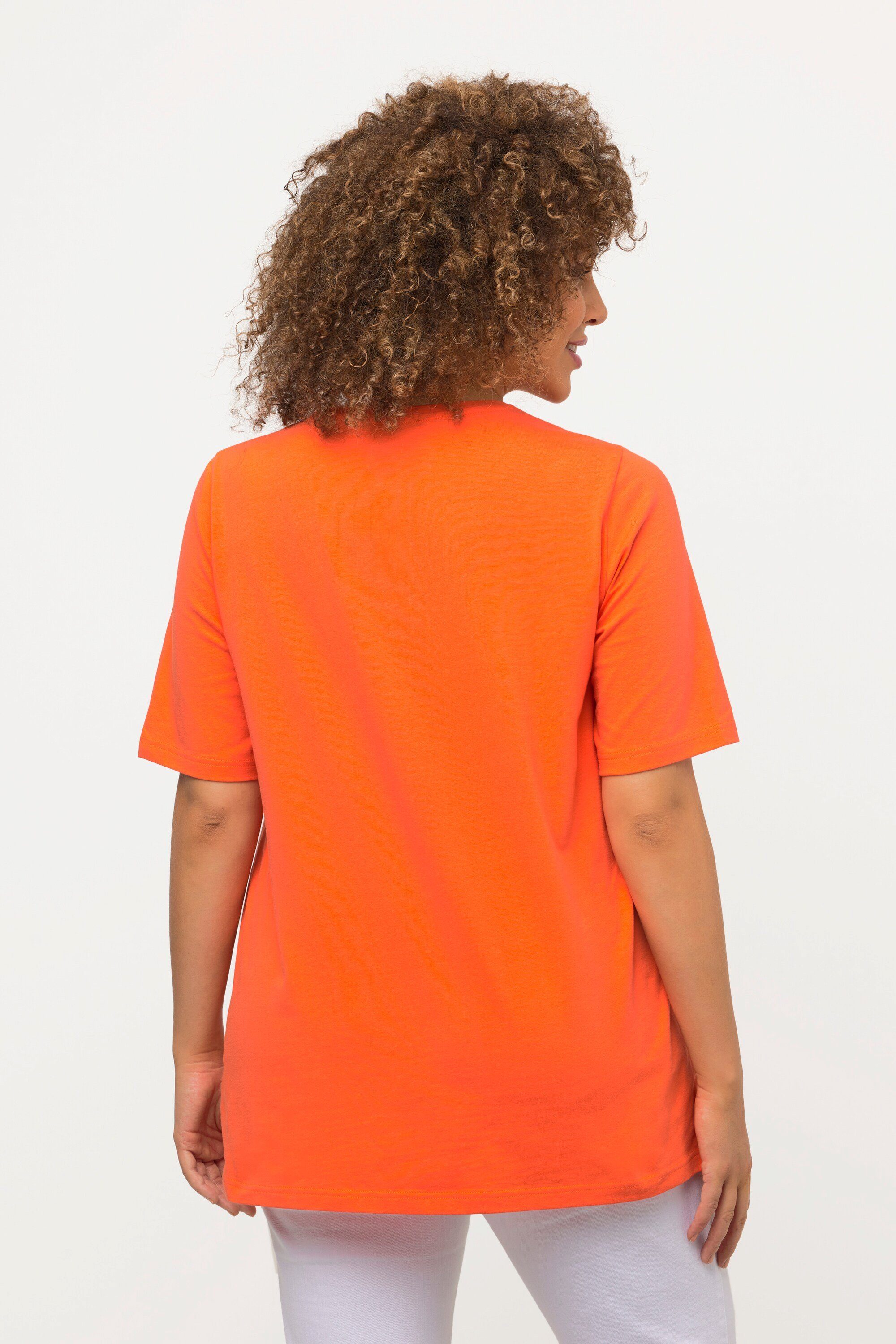 Popken A-Linie T-Shirt Ulla Halbarm mandarine V-Ausschnitt Rundhalsshirt