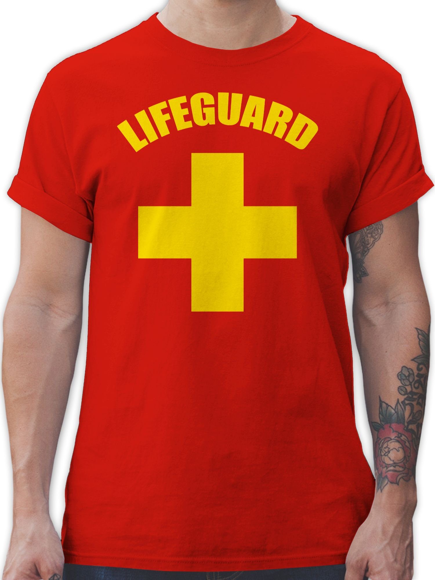 Shirtracer T-Shirt Lifeguard Rettungsschwimmer Wasserrettung Baywatch Karneval Outfit 1 Rot