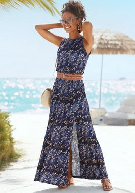 Vivance Maxikleid mit Seitennahttaschen und Schlitz, lockeres Sommerkleid, Strandkleid