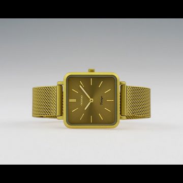 OOZOO Quarzuhr Oozoo Damen Armbanduhr gold Analog, (Analoguhr), Damenuhr eckig, klein (ca. 29mm) Edelstahlarmband, Fashion-Style