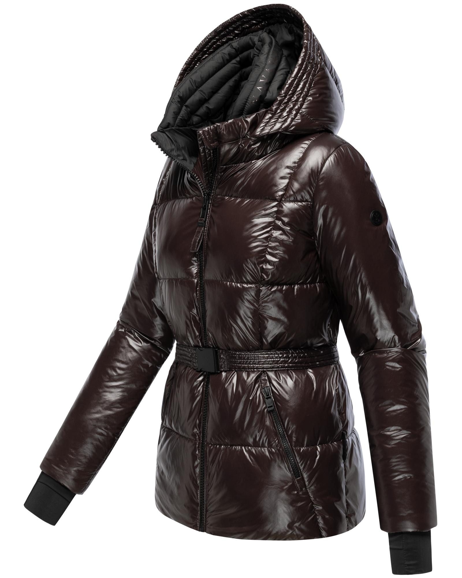 Navahoo Steppjacke Eisglanz 14 Glänzende Damen Winterjacke mit Taillengürtel