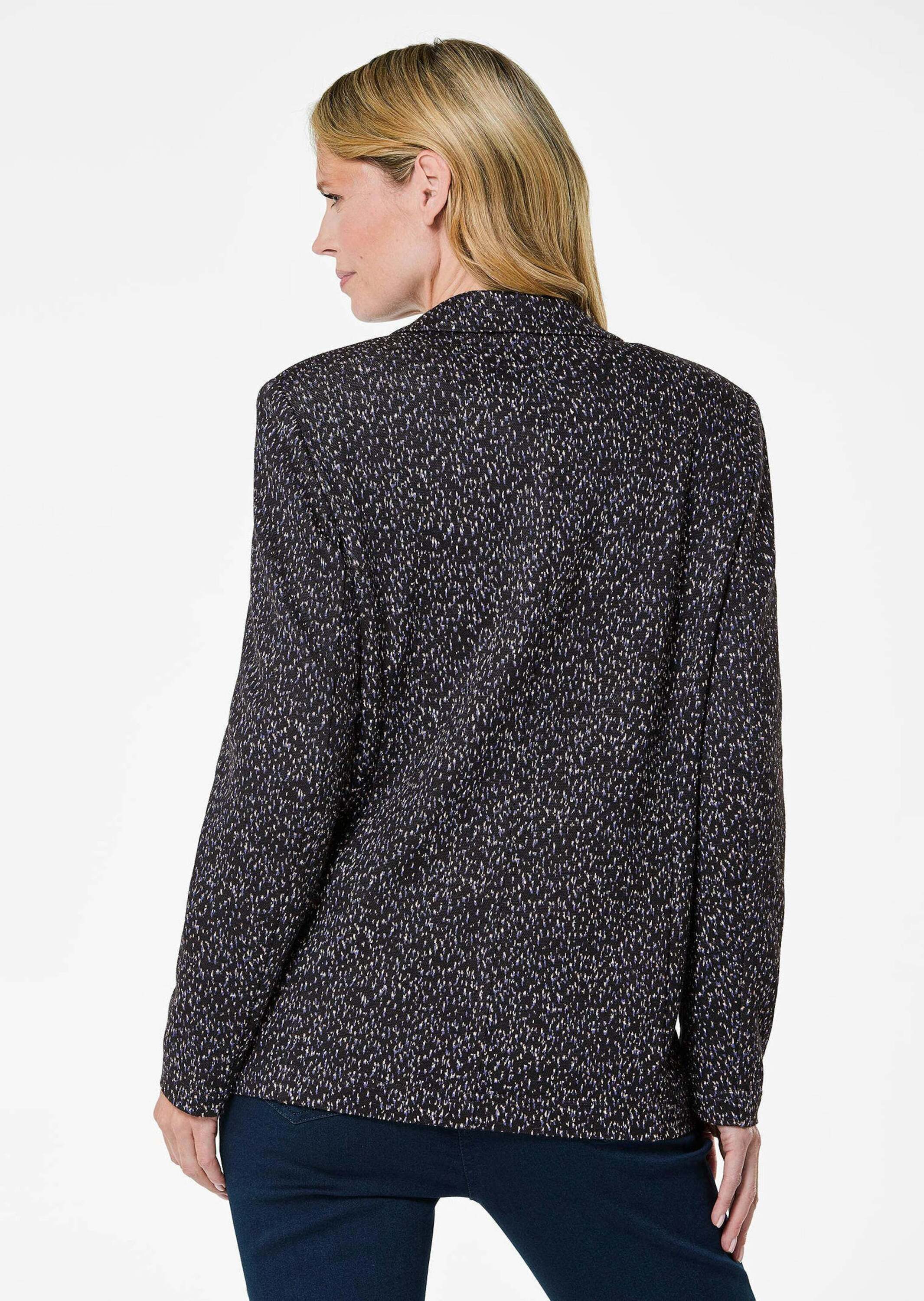 GOLDNER Jerseyblazer Kurzgröße: Hüftlanger Businessblazer, Multicolor Viskoseblazer mit Knopfverschluss, Teilungsnähte, Leistentaschen