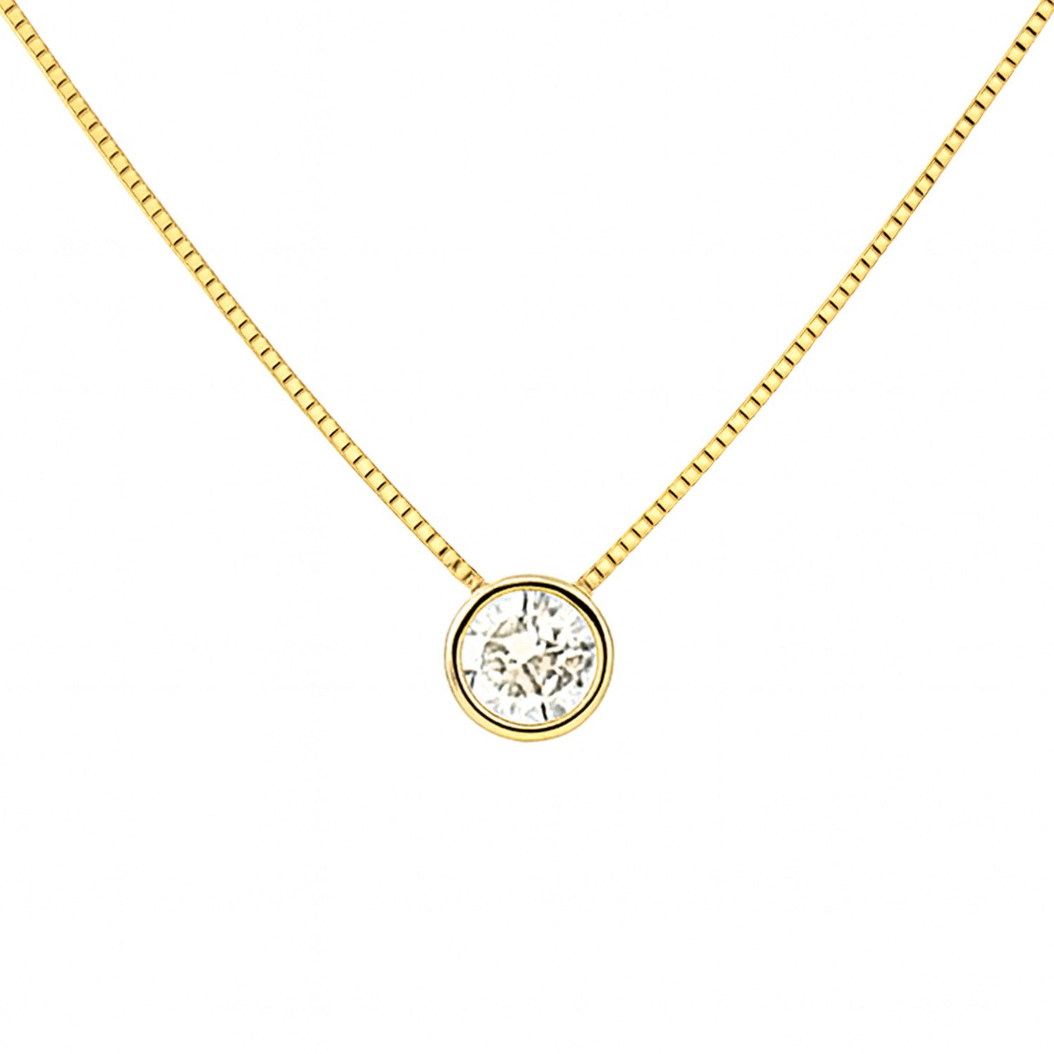 Kette mit Anhänger Kette „Odette“ 925 Silber vergoldet – Zirkonia-Solitär, 6 mm