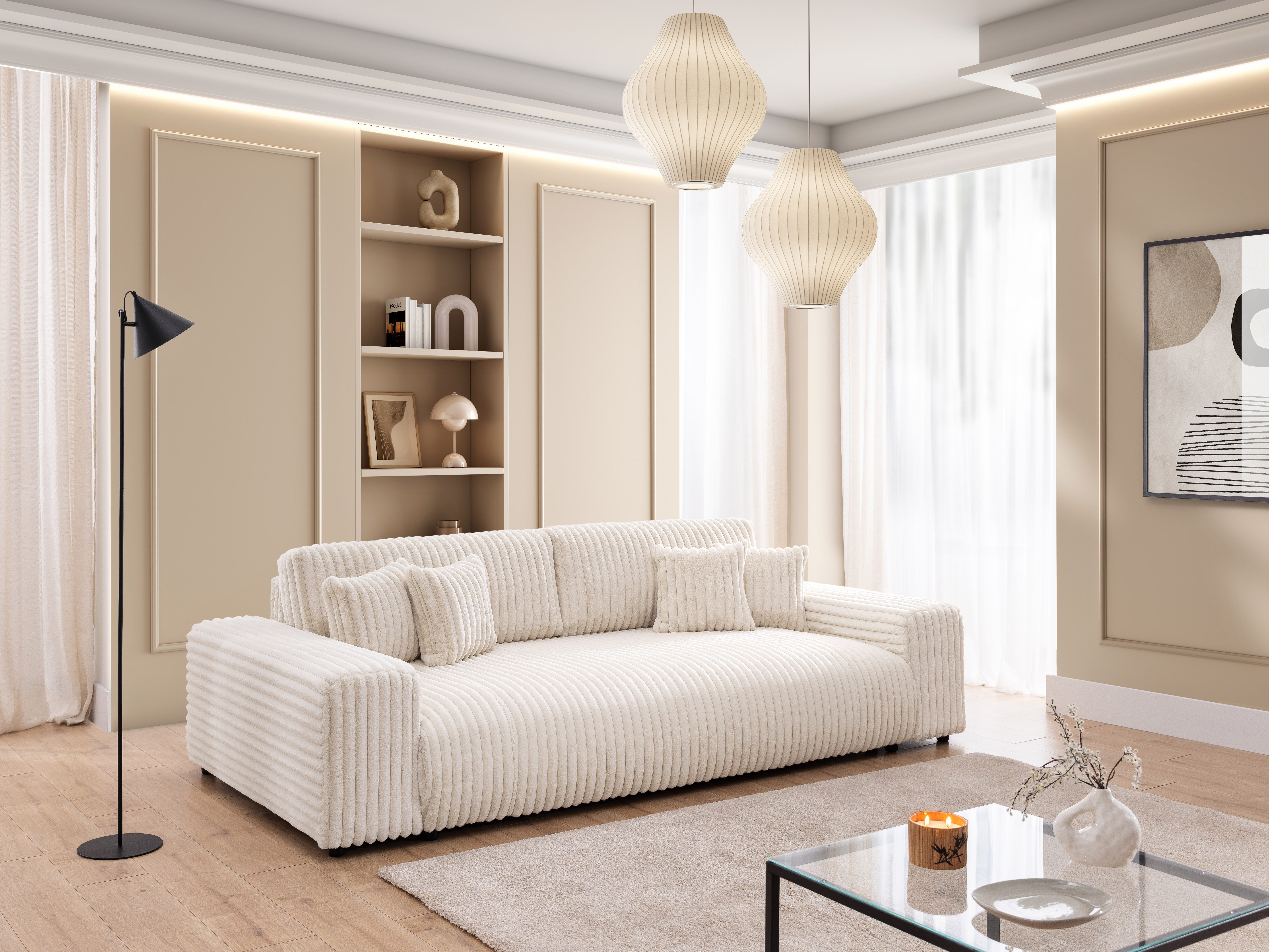 S-Style Möbel Schlafsofa Mollis mit Bettkasten aus Plüschcord, mit Wellenfederung