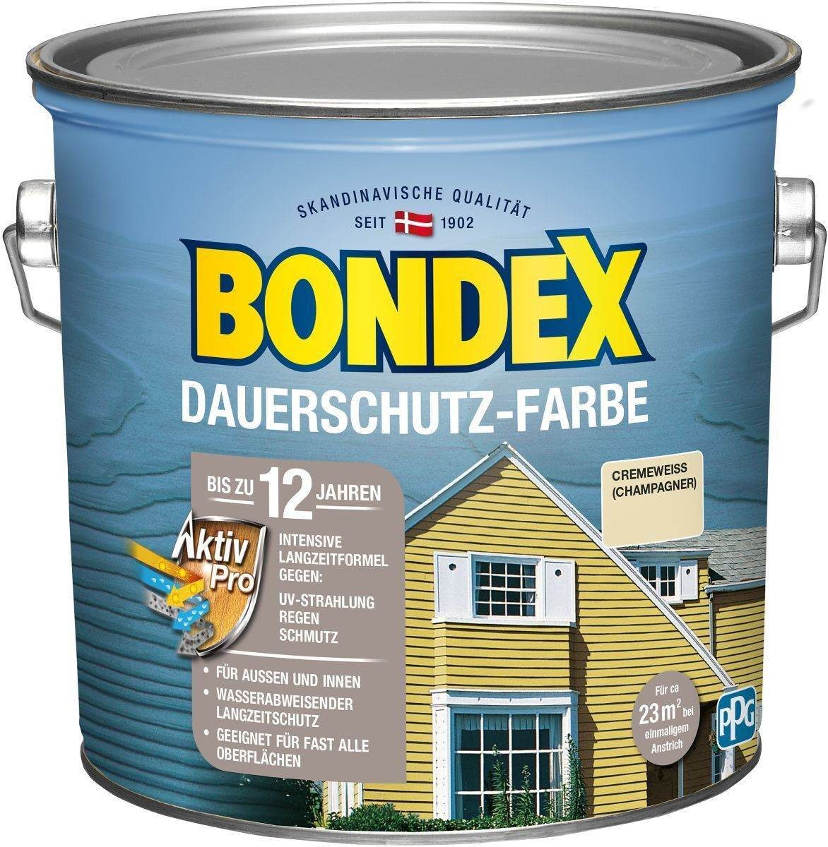 Bondex Wetterschutzfarbe Dauerschutz-Farbe 2,5 L in Schiefer, hochdeckende Holzfarbe, Intensivs