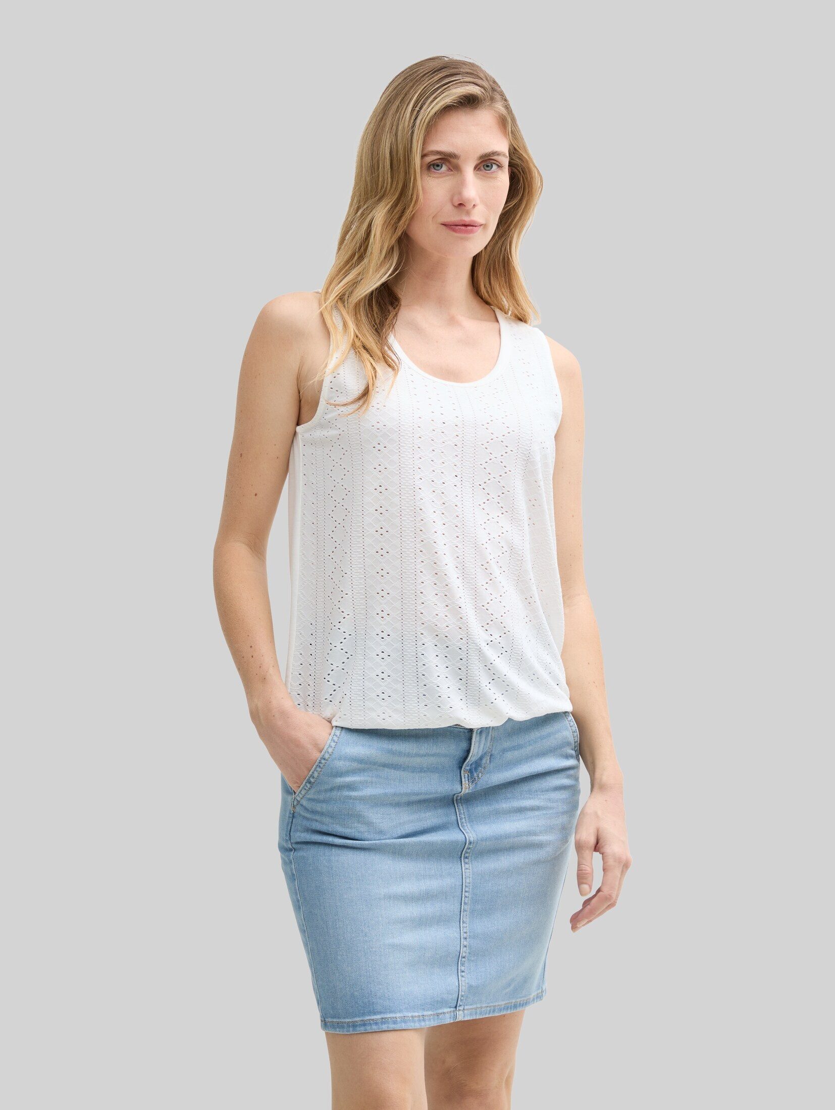TOM TAILOR Trägertop T-Shirt (im Einserpack) Ajour Top im Material-Mix
