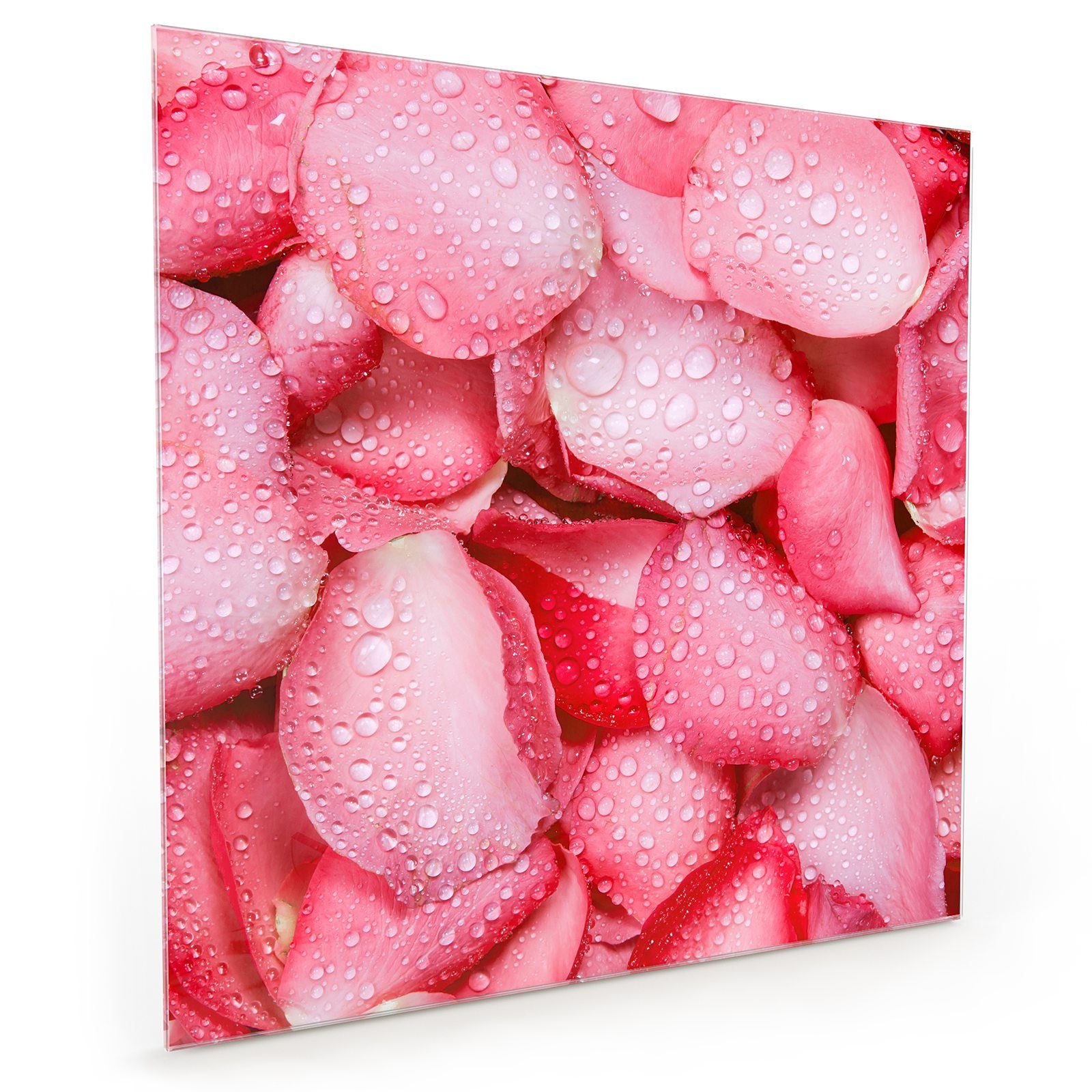 Glas mit Küchenrückwand mit Tropfen Motiv Spritzschutz Küchenrückwand Rosenblätter Primedeco