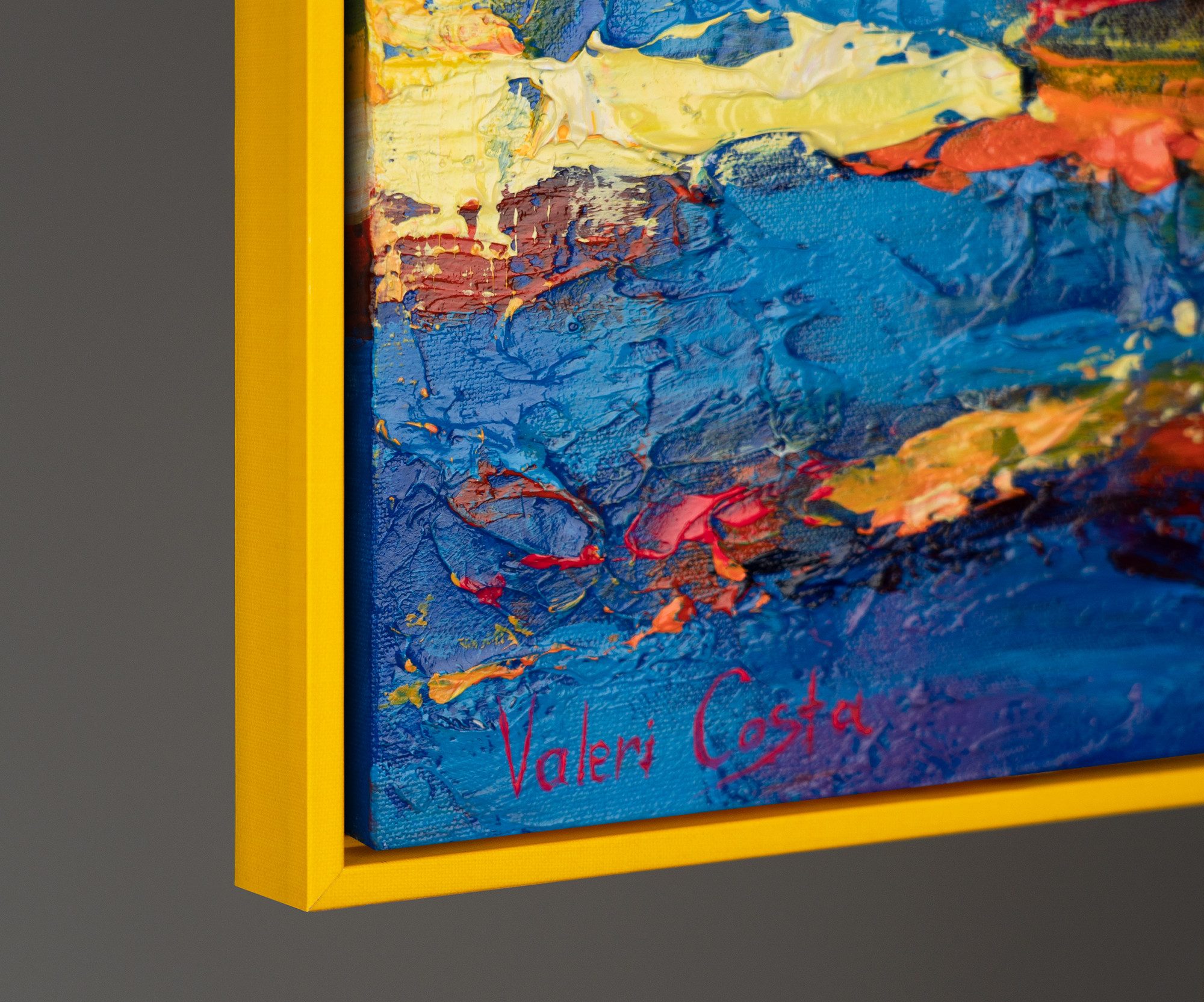 YS-Art Gemälde Meer Mirage, Landschaft, Segelboote am Meer, Leinwandbild gerahmt in Bunt