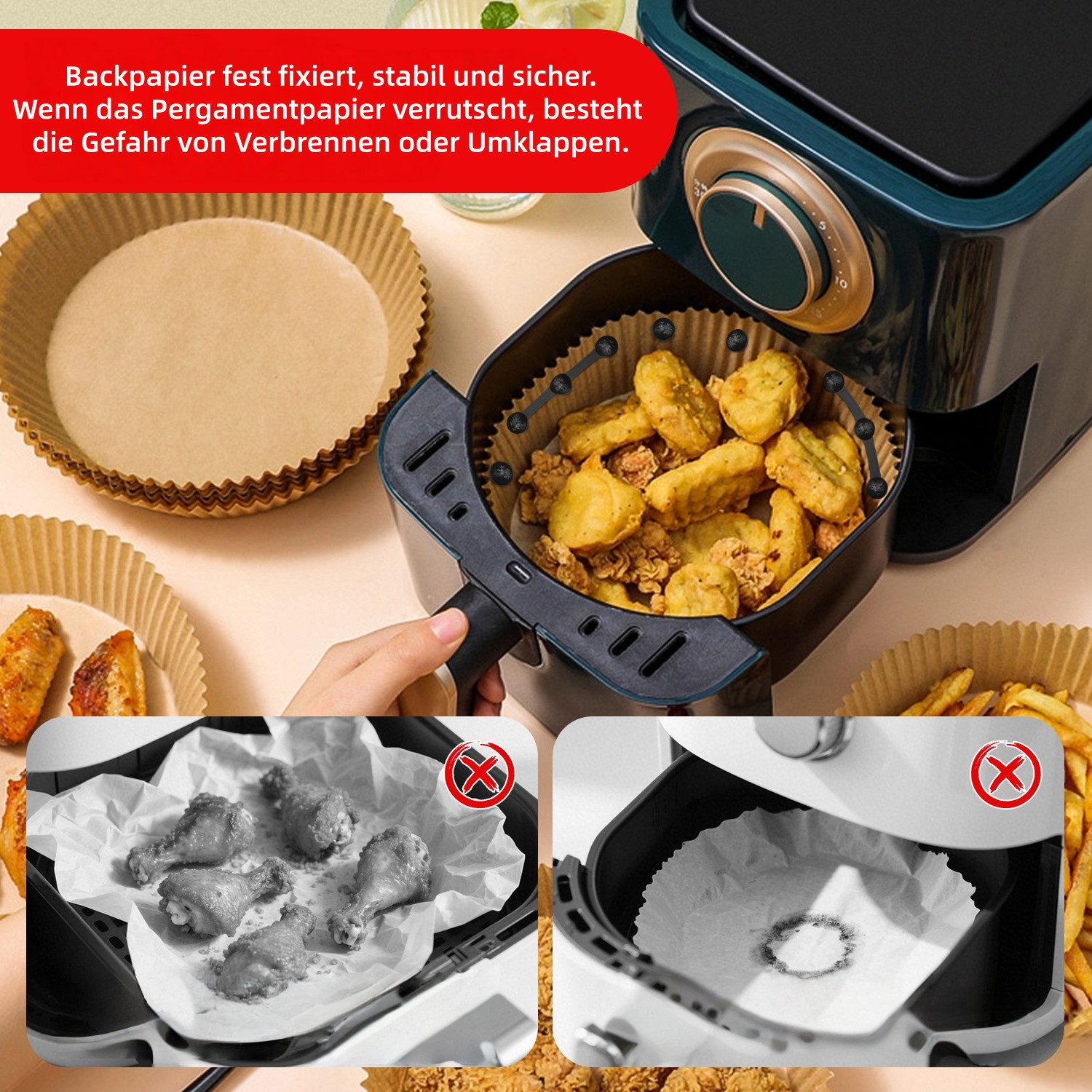 FOUORTUNATE-BEE Backpapier 4er Set Silikon-Klammern für Heißluftfritteusen – Bild 5 von 5