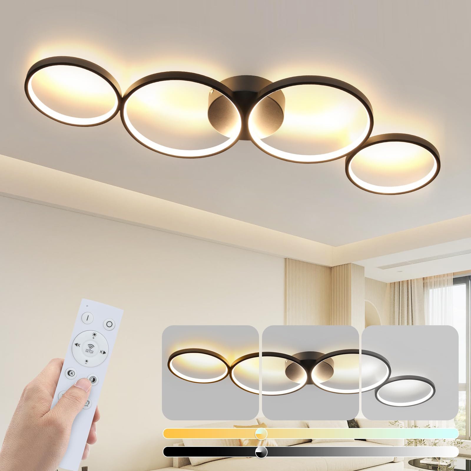Nettlife LED Deckenleuchte Schwarz Dimmbar Schlafzimmer günstig online kaufen