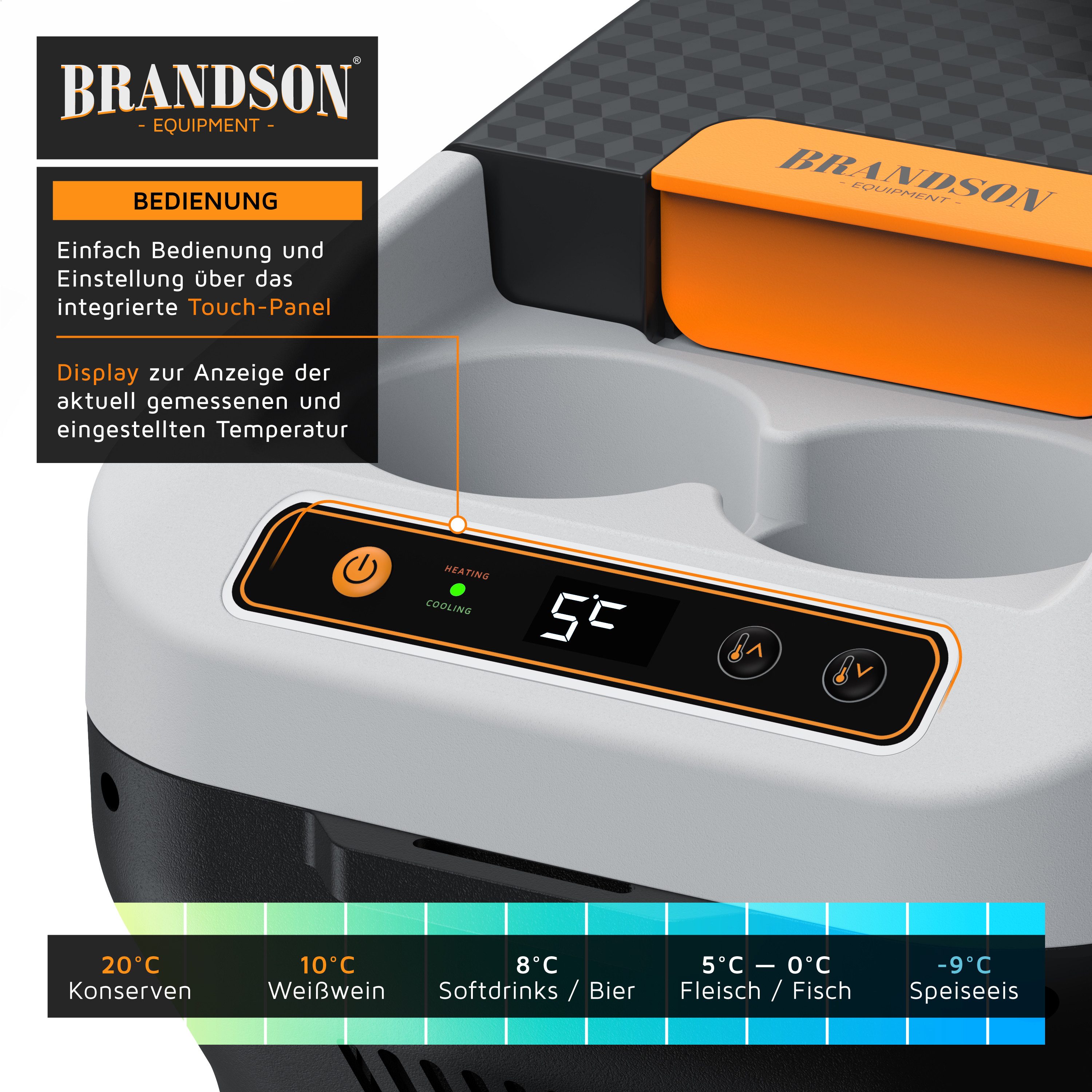 Brandson Elektrische Kühlbox elektrisch, 10L - kühlt & wärmt, 230 V Netzspannung & 12 V KFZ Auto, 10 l, Heizen max. 65°C, Kühlen 20°C unter Umgebungstemperatur