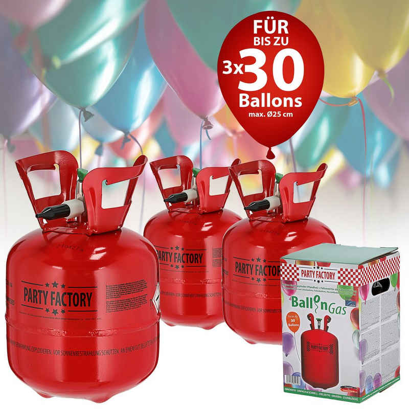CEPEWA Gas Helium Ballongas 3er Set für je 30 Luftballons Heliumflasche Party