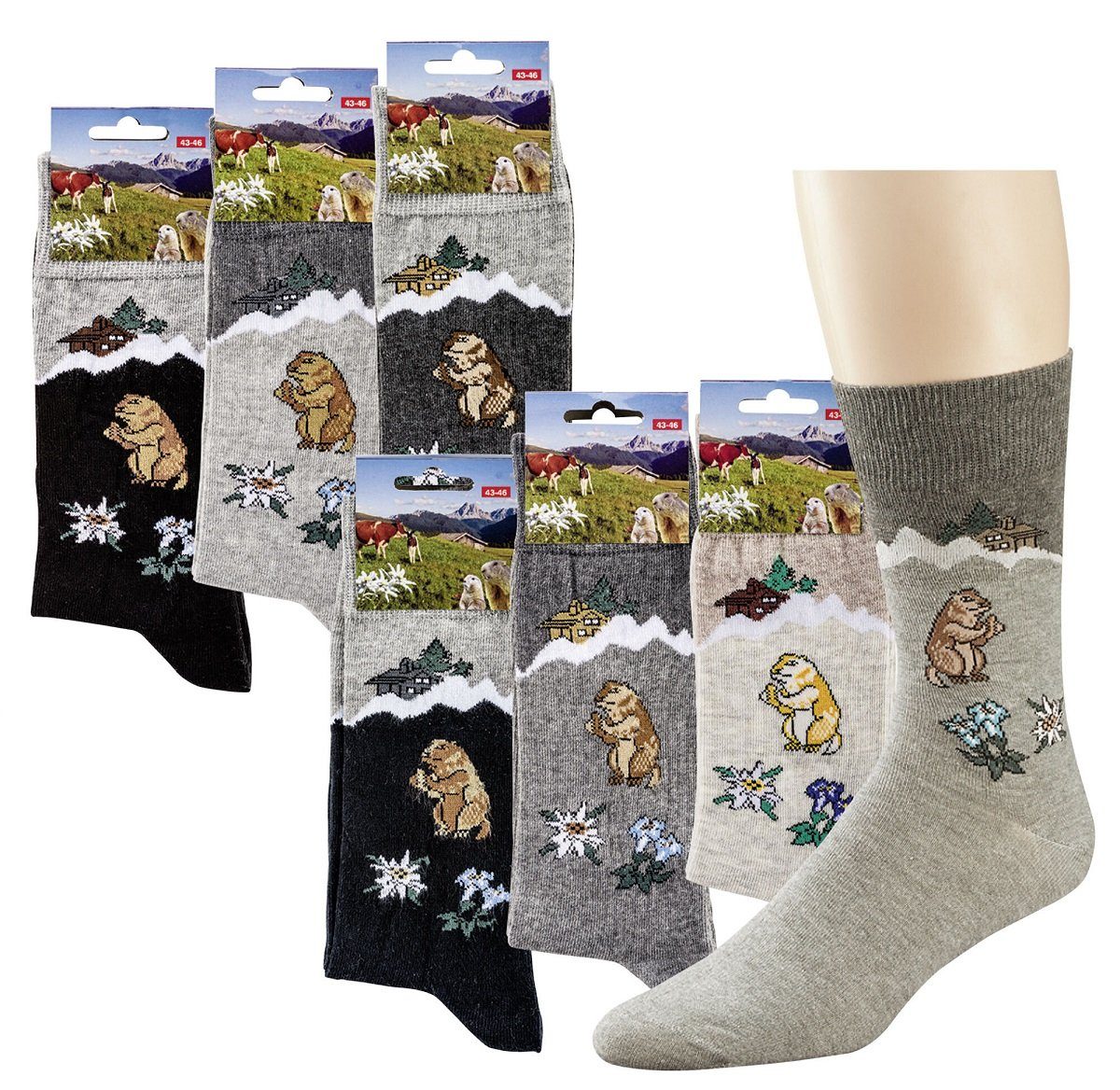 Einkaufswagen Socks 4 Fun Freizeitsocken Socken hellgrau (1-Paar) Murmeltier Motiv