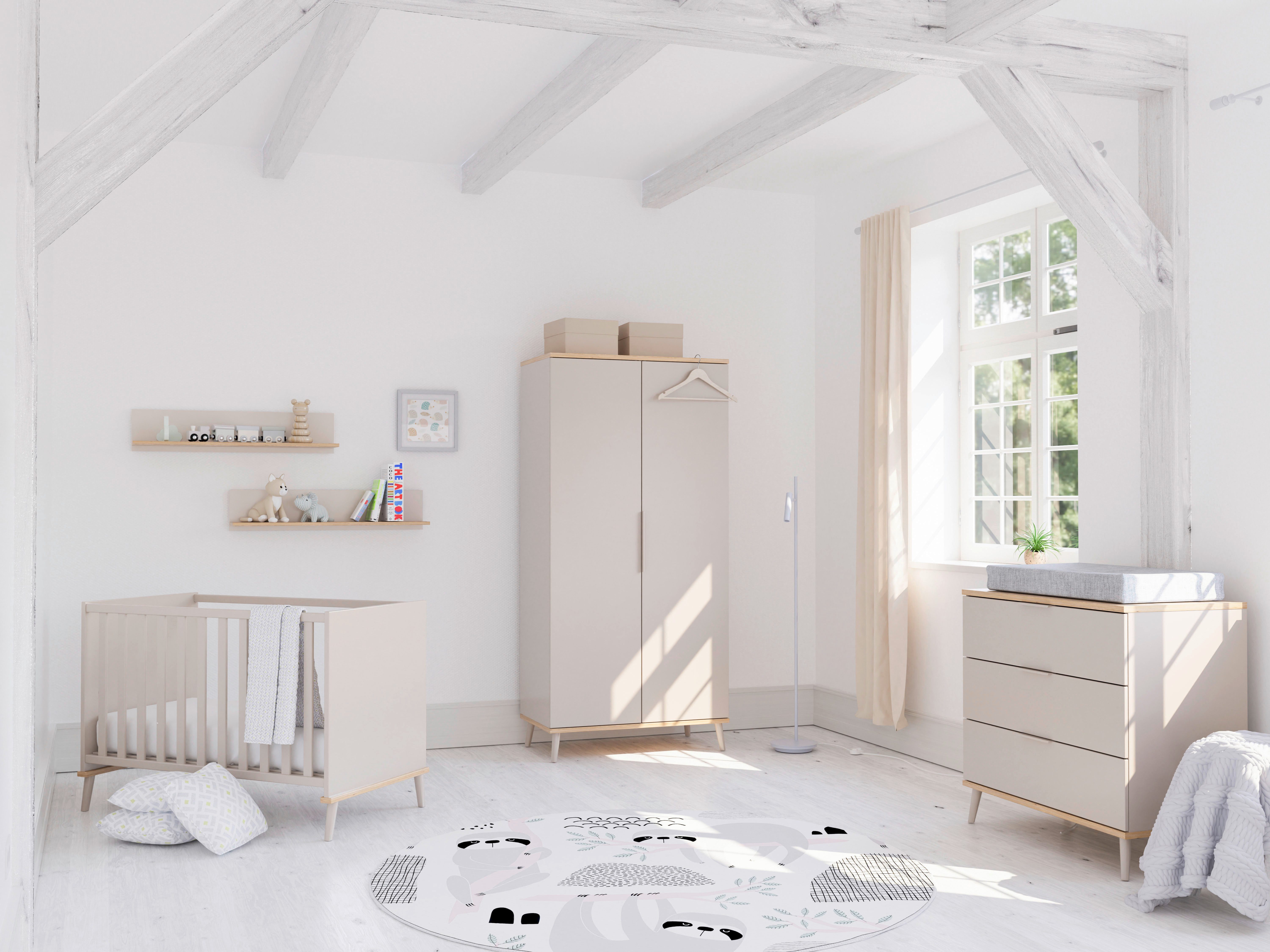 YUNY by PAIDI Babybett HAZEL 60x120cm in Beige, Kinderbett mit Massivholz, Gitterbett 3-fach höhenverstellbar