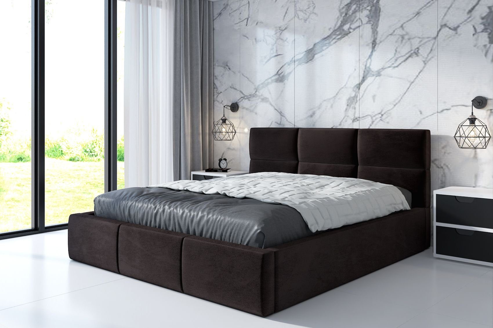 A&J MöbelLand GmbH Polsterbett EMILII mit Bettkasten und Lattenrost (Bett mit Kopfteil. Matratze und Lattenrost Inclusive! Bettkasten mit großem Stauraum. Viele Varianten zur Auswahl – wählen Sie Größe und Farbe!, TOP ANGEBOT), Länge: 210 cm Höhe Kopfteil