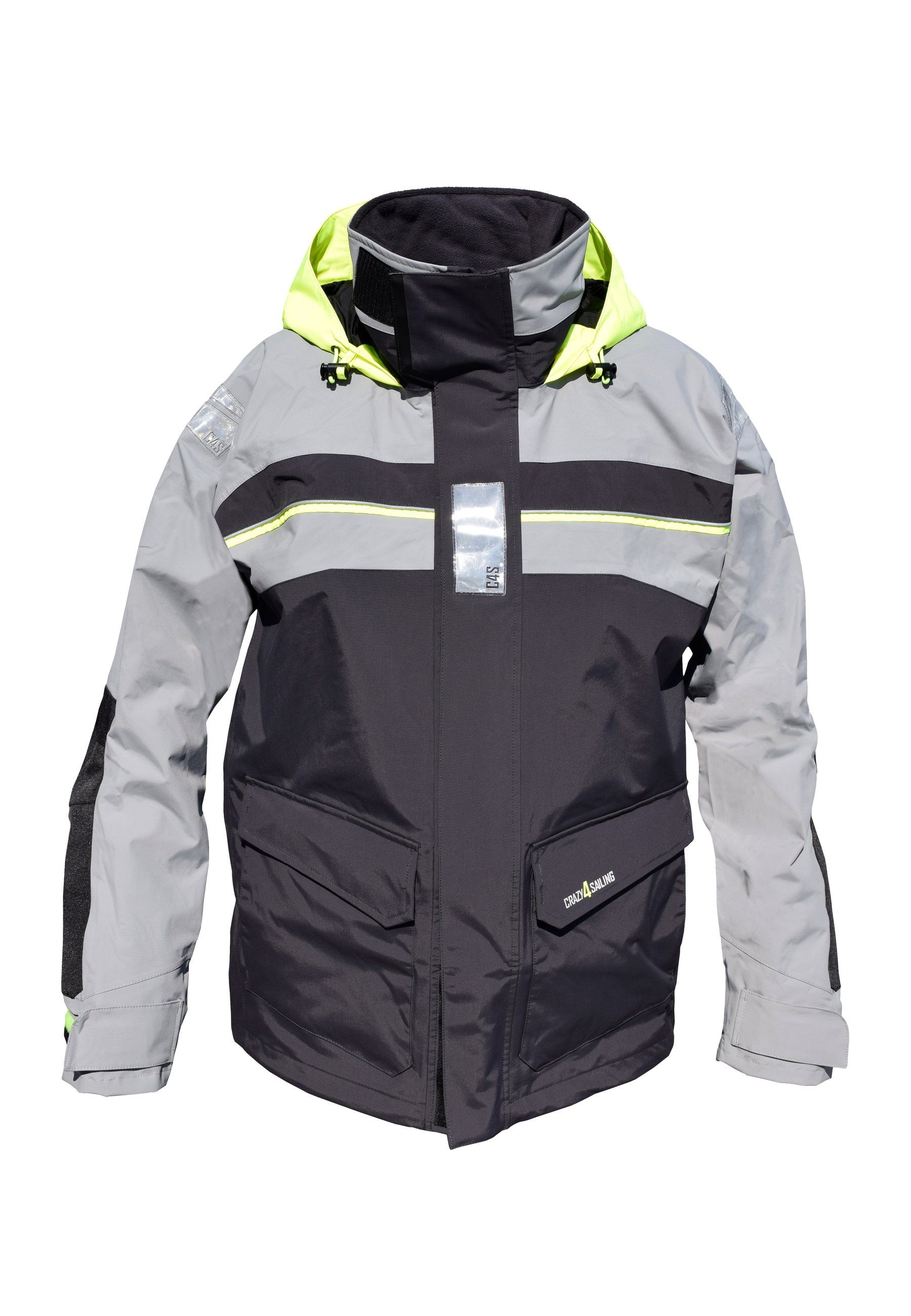 crazy4sailing Outdoorjacke Bergen crazy4sailing Offshore Segeljacke mit Reflexstreifen und Neon-Kapuze