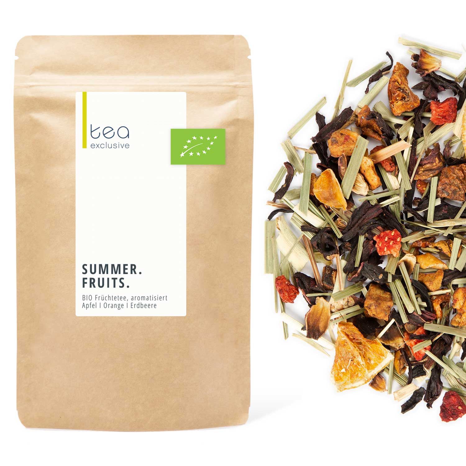 tea exclusive Tee Summer Fruits, Früchtetee BIO, 125g, Elegant, fruchtig, säurearm.