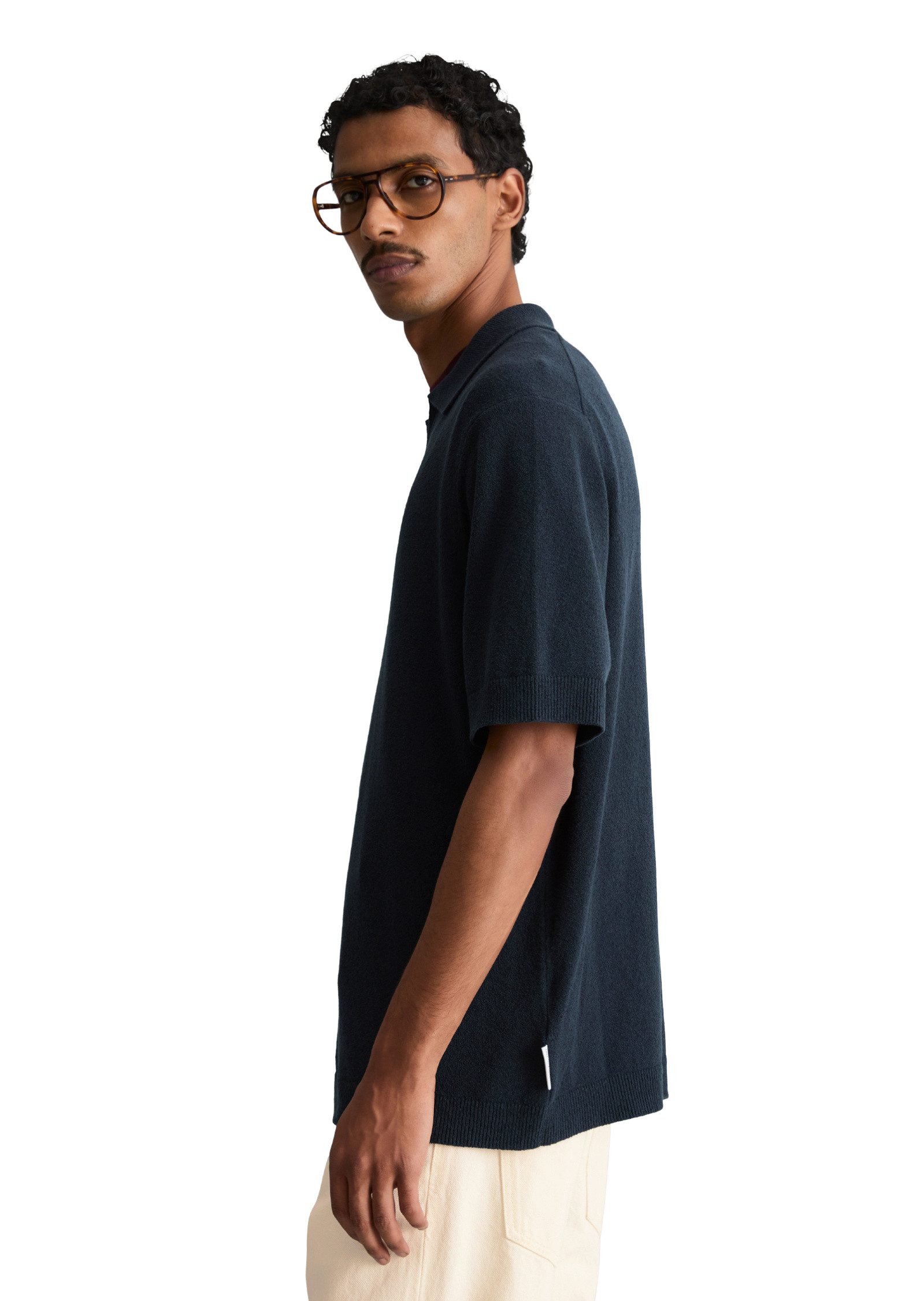 Marc O'Polo DENIM Poloshirt aus strukturiertem Bio-Baumwoll-Mix