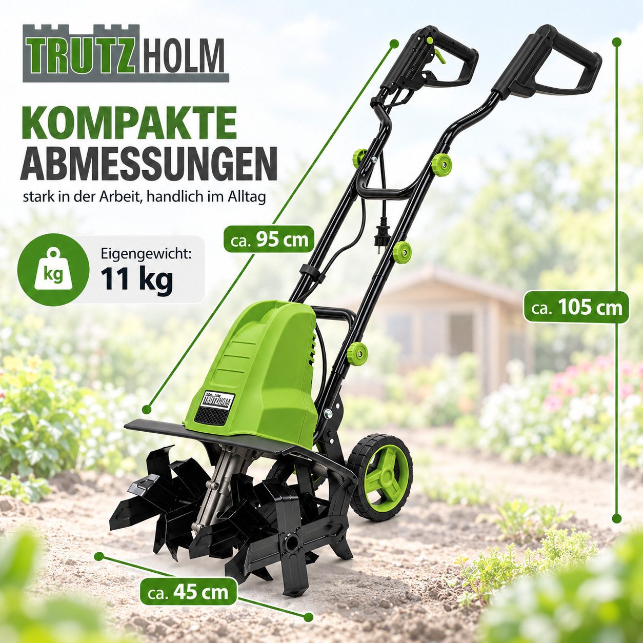 TRUTZHOLM Gartenhacke 24 Hackmesser 45 cm breit 22 cm tief 1500 W klappbare Transporträder, 45 cm Arbeitsbreite, Artikel, 1 St., Ergonimisches Design – Bild 3 von 5
