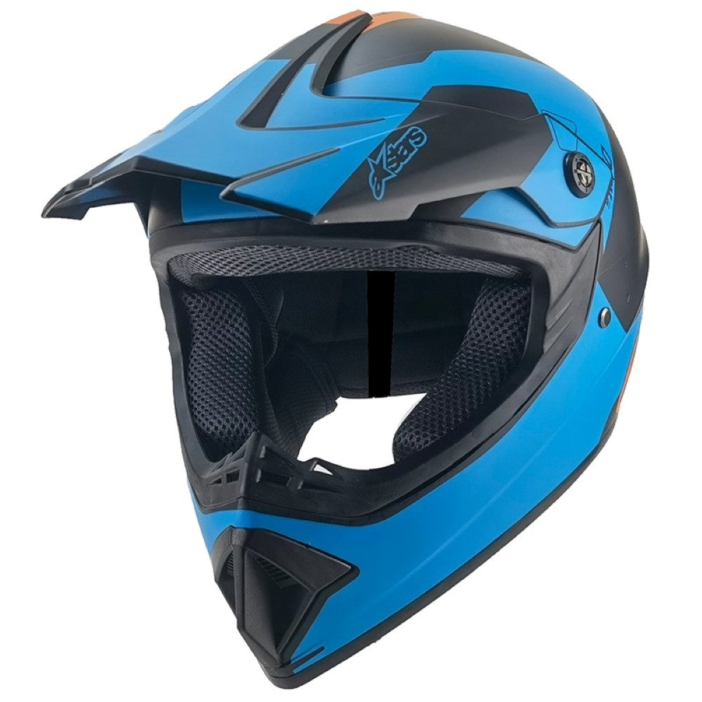 FunSport-Factory Motocrosshelm Motocrosshelm Kindercrosshelm Blau Schwarz, mit integrierter Sonnenblende