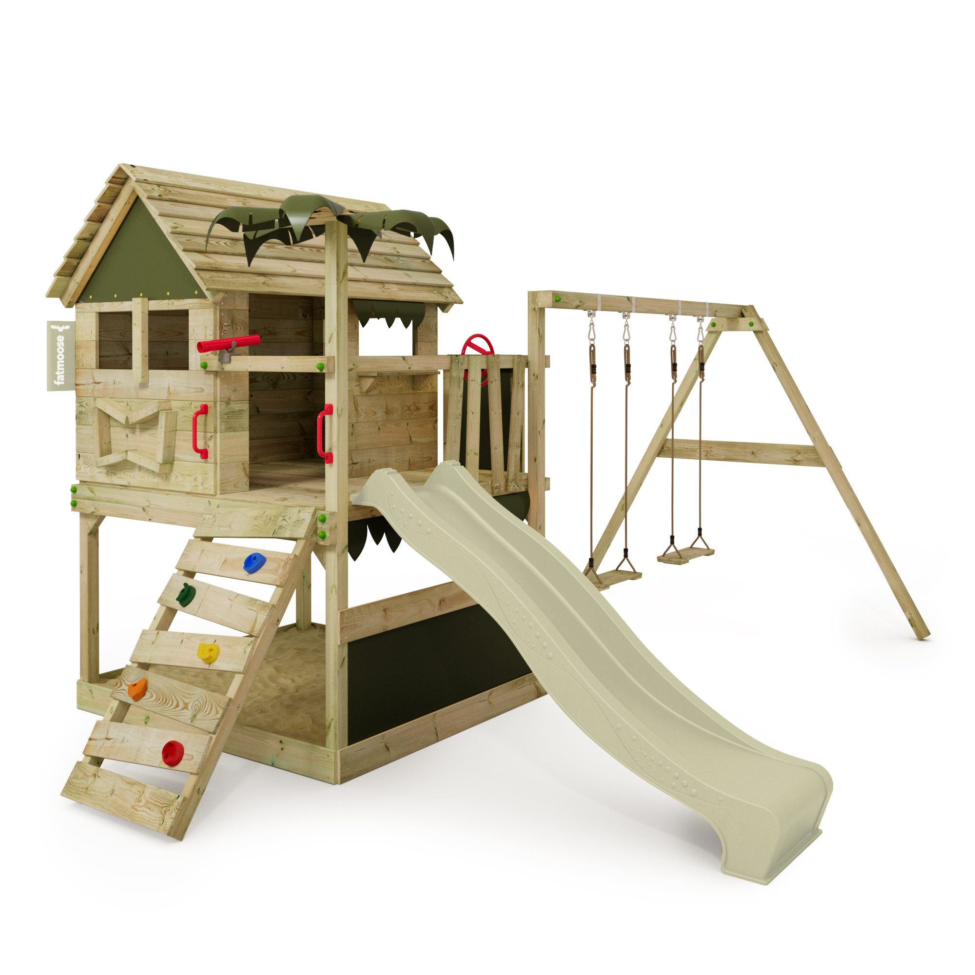 FATMOOSE Spielturm TikaTaka - Abenteuer-Stelzenhaus mit Wellenrutsche & Sandkasten, - verschiedene Varianten - alle mit 10 Jahren Garantie*