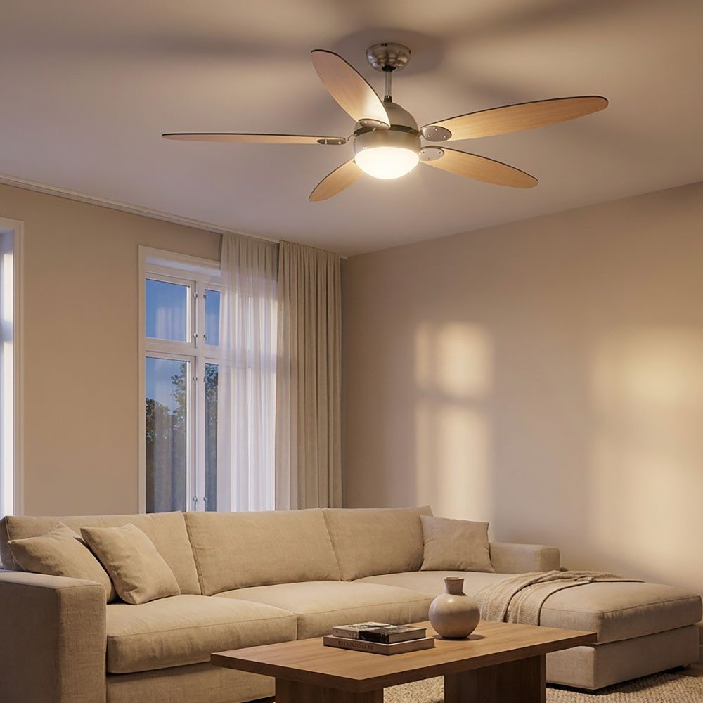 etc-shop Deckenventilator, Deckenventilator mit Zugschalter 3 Stufen LED Vor-Rücklauf D 132 cm