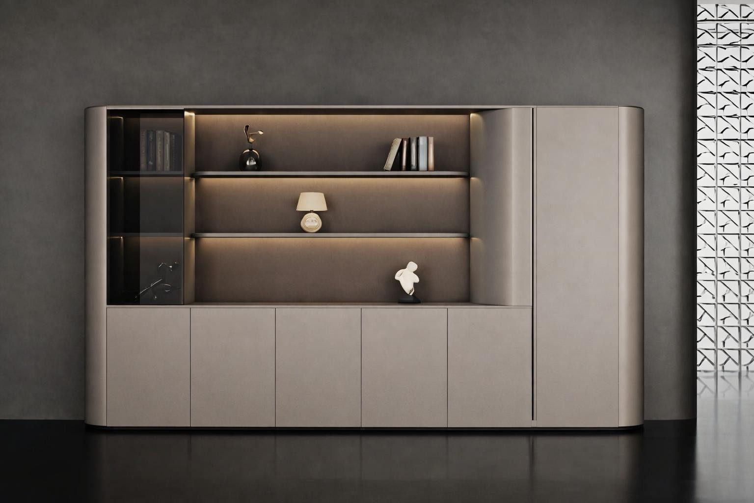 JVmoebel Bücherwand Moderner Büroschrank Luxuriöse Glastür Edle LED Beleuchtung Schrank, 1-tlg., Made in Europa