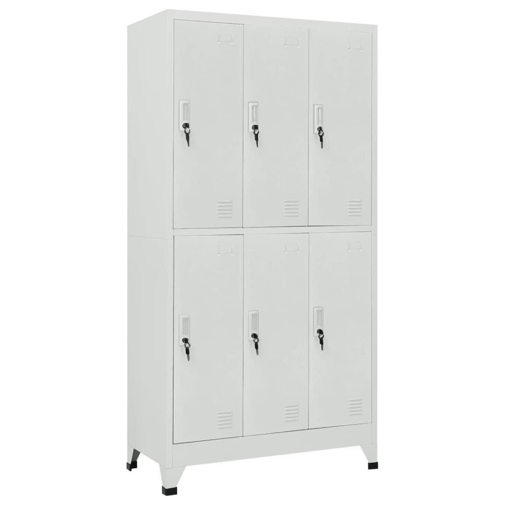furnicato Spind Schließfachschrank Grau 90 x 45 x 180 cm mit 6 Fächern (1-St) Stabiler Spind mit Kleiderstangen, Namensschildern und 12 Schlüsseln