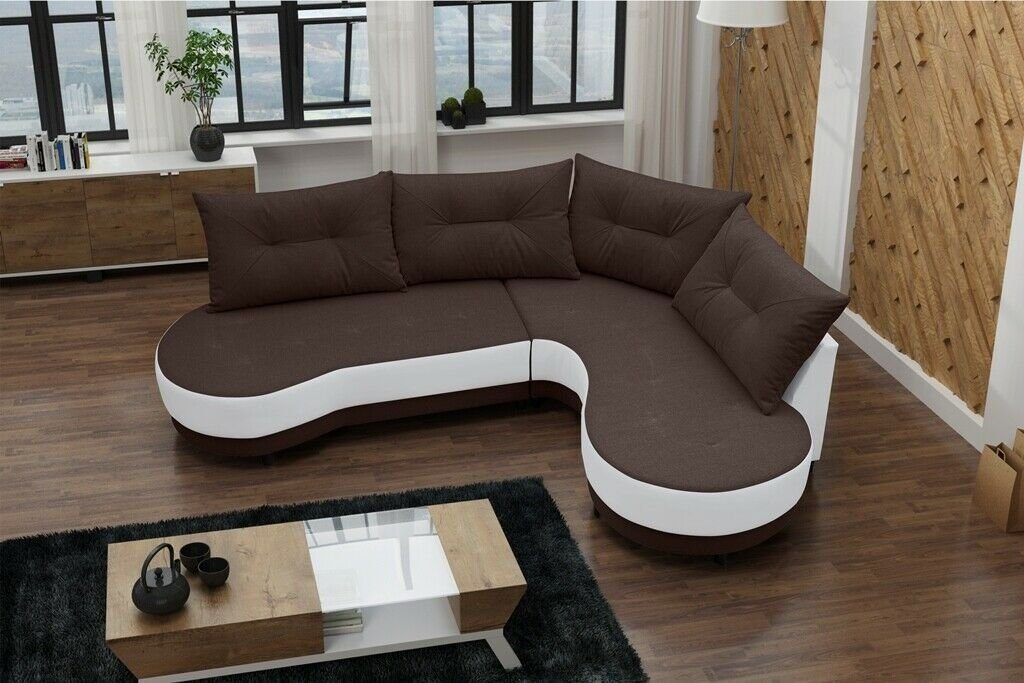 JVmoebel Ecksofa, Polstersofa Loungesofa Couch Wohnzimmer mit Kissen Sofa L-Form Braun/Weiß