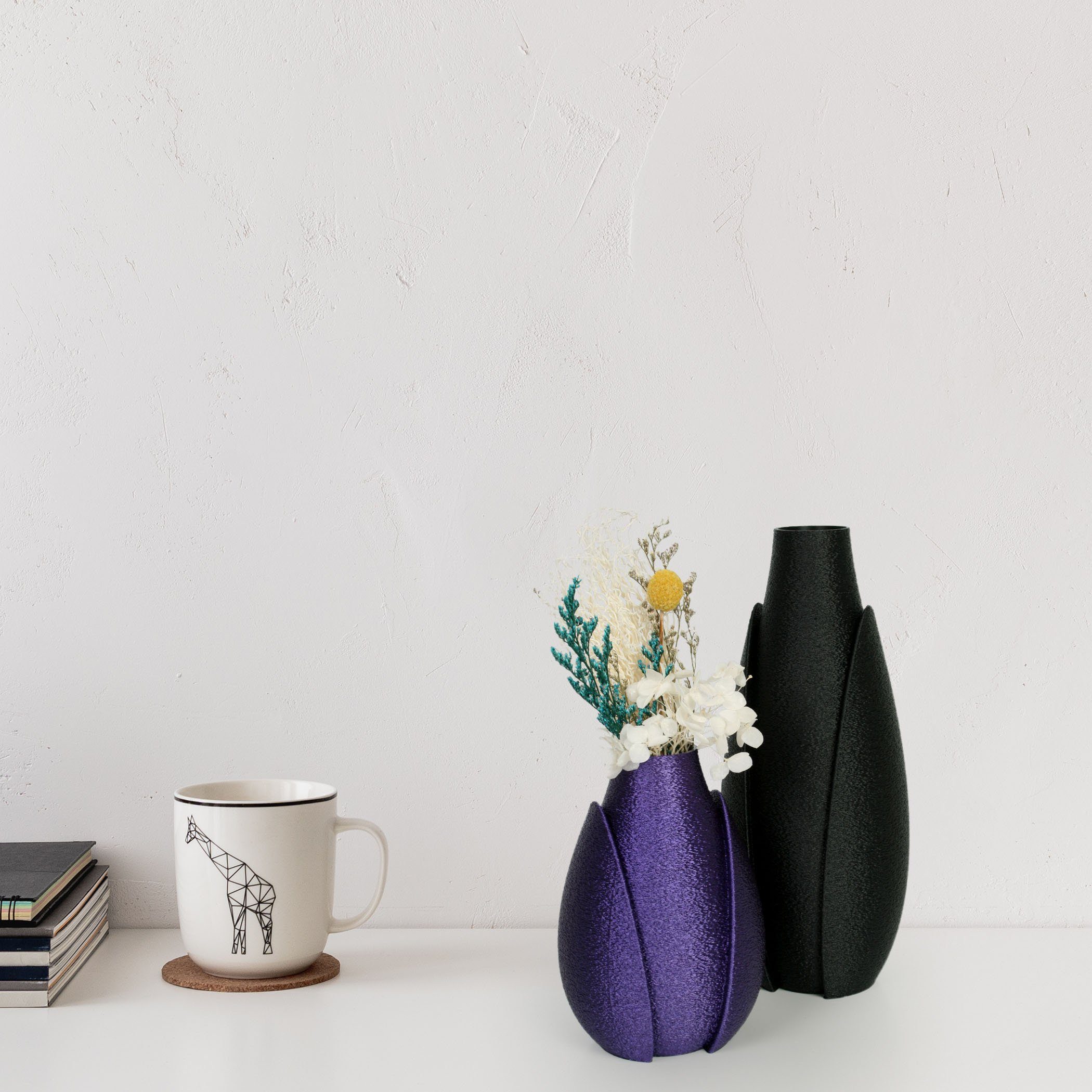 bestehend (Set, & wasserdicht Kreative Bio-Kunststoff Dekorative bruchsicher Set Vasen-Set aus Schwarz 2 Rohstoffen; Lila aus Designer & nachwachsenden Blumenvasen Dekovase – Feder aus Vasen),