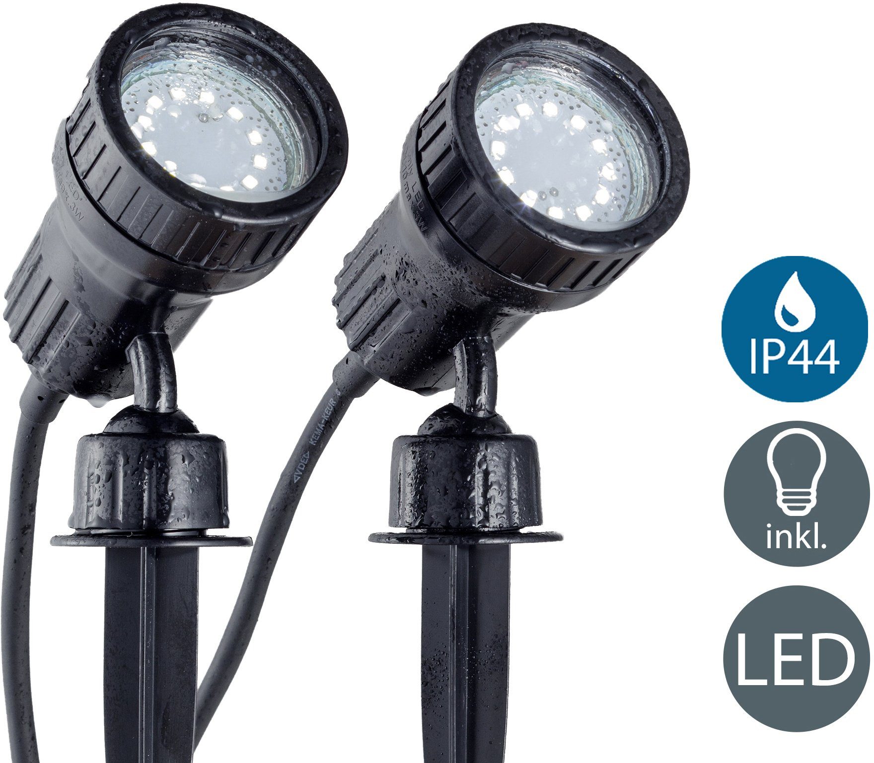 B.K.Licht LED Gartenleuchte Nima, Leuchtmittel wechselbar, Warmweiß, LED Gartenstrahler, Erdspieß, Außenstrahler, Spießstrahler, 2er SET | Alle Lampen