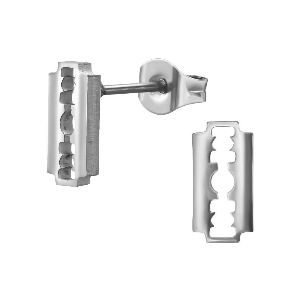 Ohrring-Set Ohrstecker Rasierklinge silber aus Edelstahl Unisex