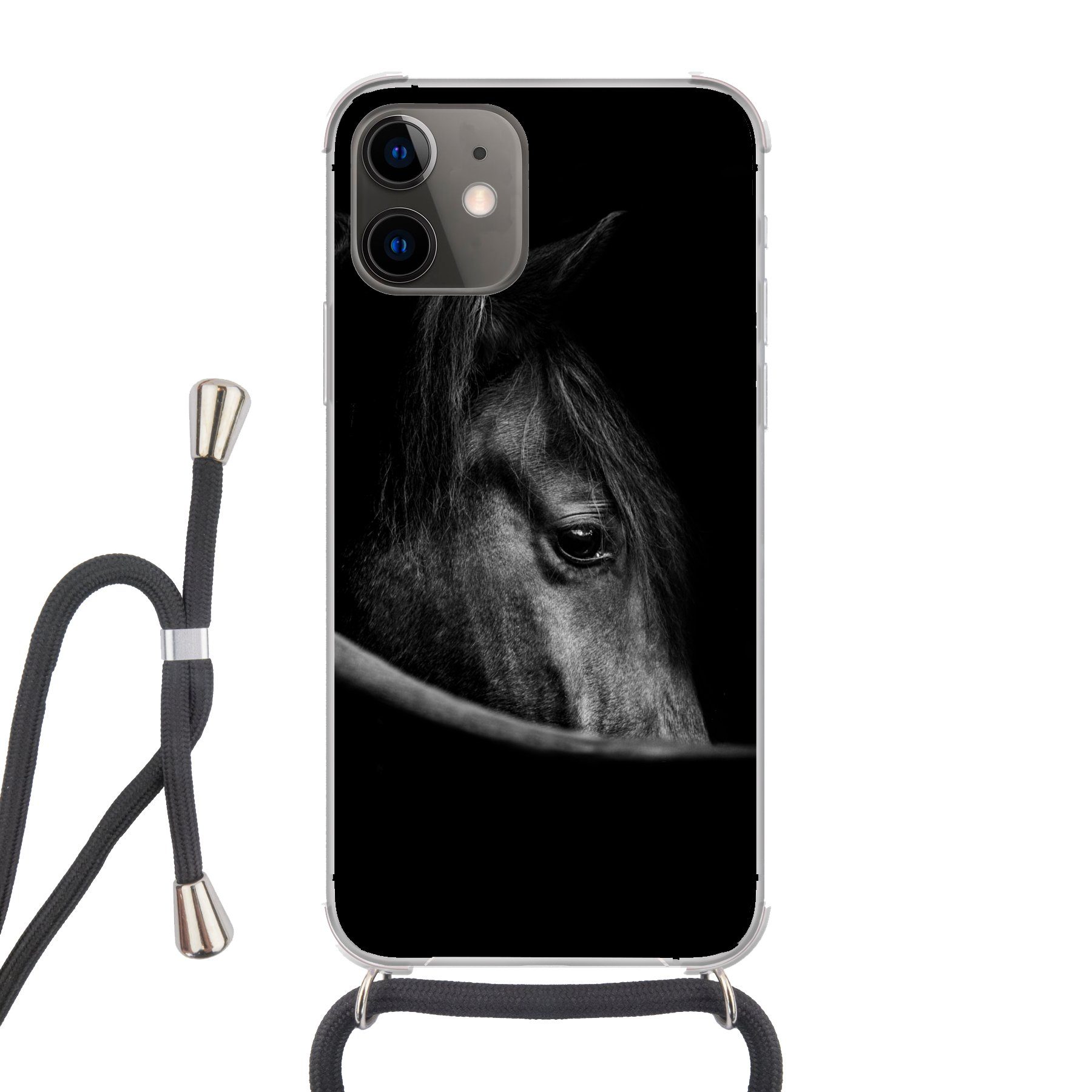 MuchoWow Handyhülle Pferde - Porträt - Schwarz - Tiere, Handyhülle Telefonhülle Apple iPhone 12