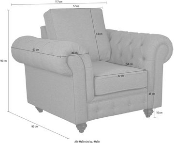 Home affaire Sessel MENDITTE bis 130kg belastbar B/T/H: 117/93/90 cm, Knopfheftung an Armlehnen und vorderer Leiste, hohe Qualiität