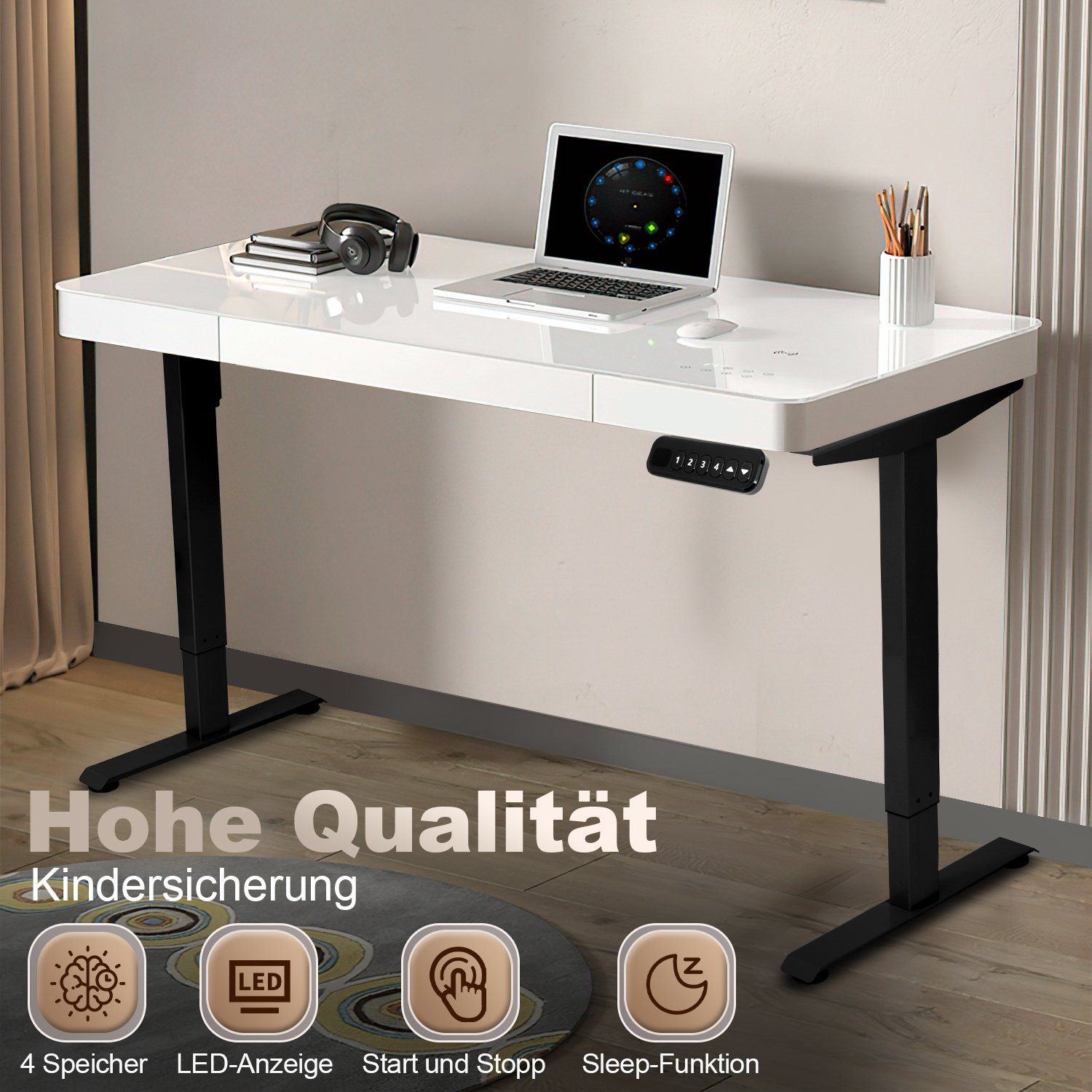 TolleTour Schreibtisch Höhenverstellbarer Schreibtisch belastbar bis Stahl Schreibtischgestell 80kg
