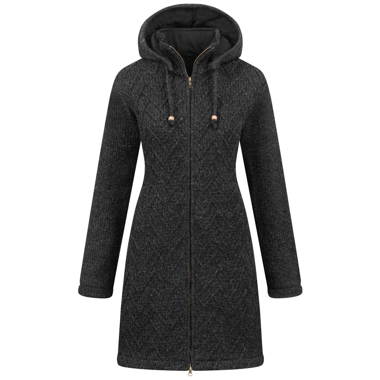 ALMHUBER Longstrickjacke ALMHUBER Damen Strickjacke Kurzmantel Wolle Winter Jacke Kapuze Boho