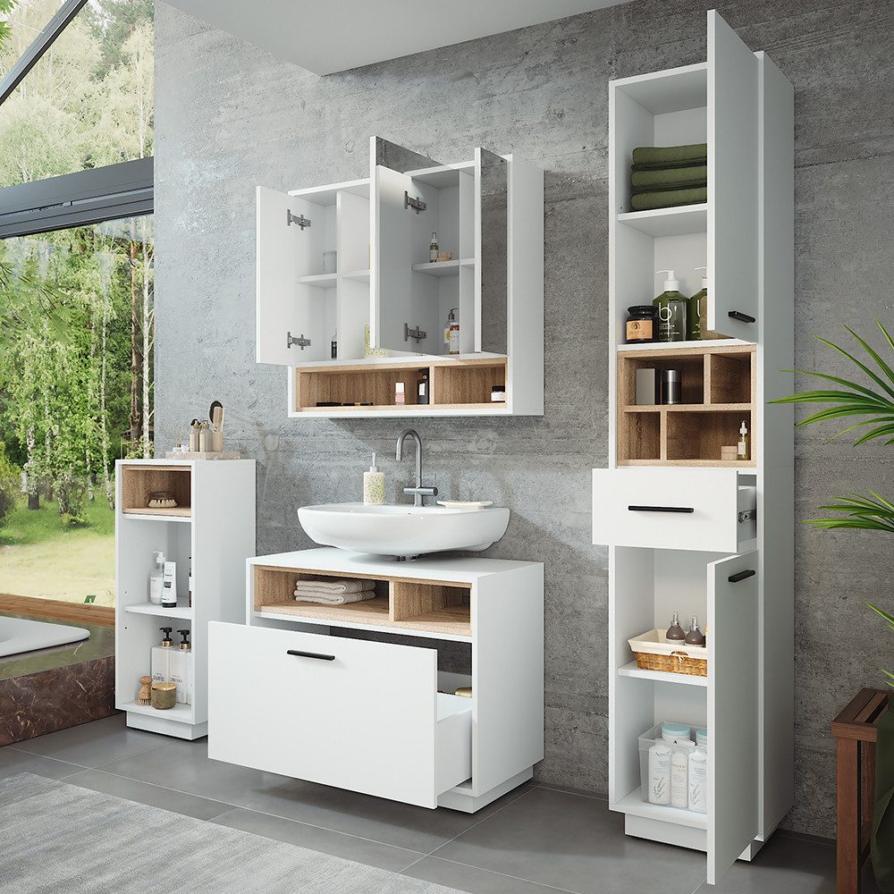 Vicco Badmöbel-Set Beatrice, Weiß/Sonoma, Set 4, (4-St., 4er Set)