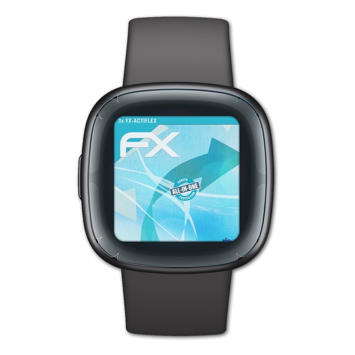 atFoliX Schutzfolie Displayschutzfolie für Fitbit Sense 2, (3 Folien),  Ultraklar und flexibel