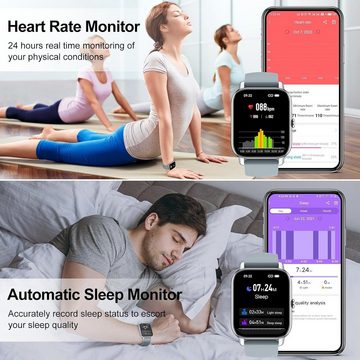 Nerunsa Herren's und Damen's IP68 Wasserdicht Fitness-Tracker Smartwatch (1,85 Zoll, Android/iOS), mit 110+ Sportmodi Sportuhr, Herzfrequenz Schlafmonitor Schrittzähler