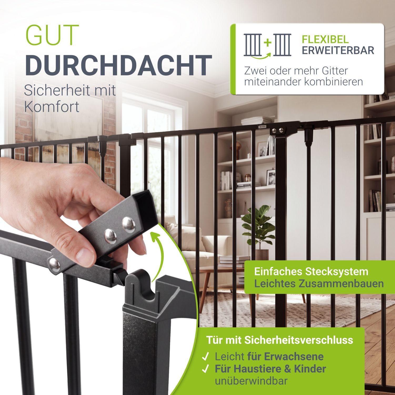 Juskys Kamingitter Ofenschutzgitter (5-tlg), 300 cm lang, 76 cm hoch, faltbar, Tür mit Sicherheitsverschluss – Bild 5 von 5