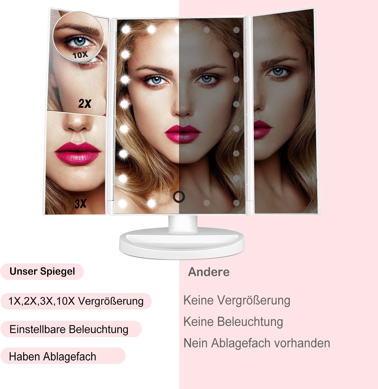 ibettertec Kosmetikspiegel Schminkspiegel mit LED Beleuchtung,Tischspiegel günstig online kaufen