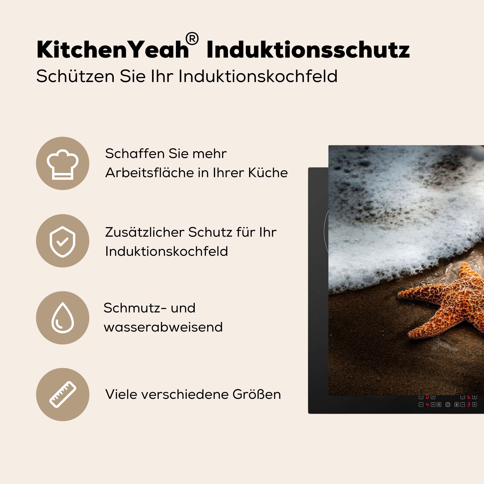 - - Seesterne für küche Arbeitsplatte (1 Wellen, cm, Vinyl, tlg), Sand Ceranfeldabdeckung, MuchoWow Herdblende-/Abdeckplatte 78x78