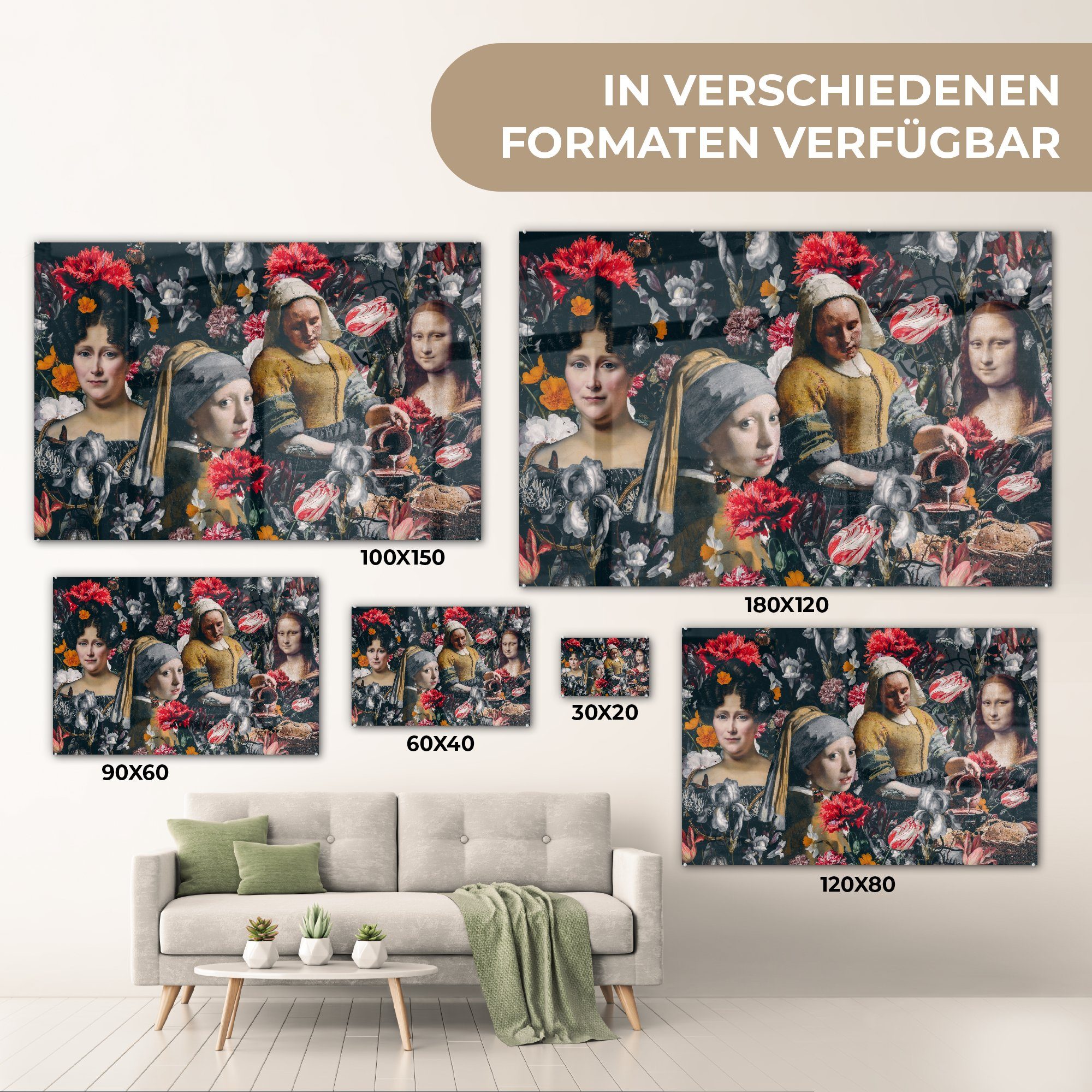 bunt Alte - Meister Blumen, MuchoWow Collage Malerei St), - & (1 Acrylglasbilder Schlafzimmer Acrylglasbild Wohnzimmer -