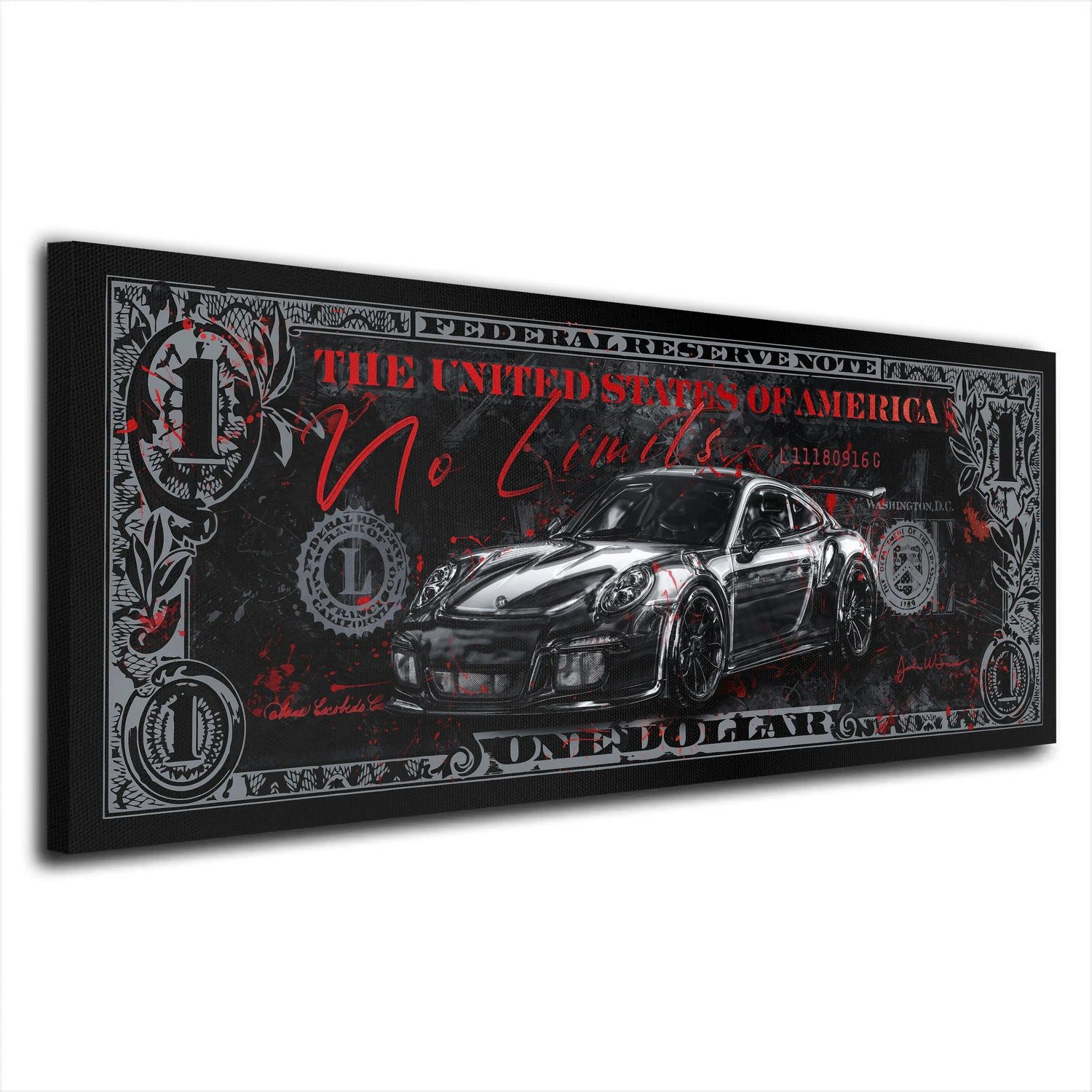 Artedinoi Leinwandbild Sportwagen Porsche Zitat Leinwandbild Wandbild Kunst XXL Deko, Sportwagen mit Zitat