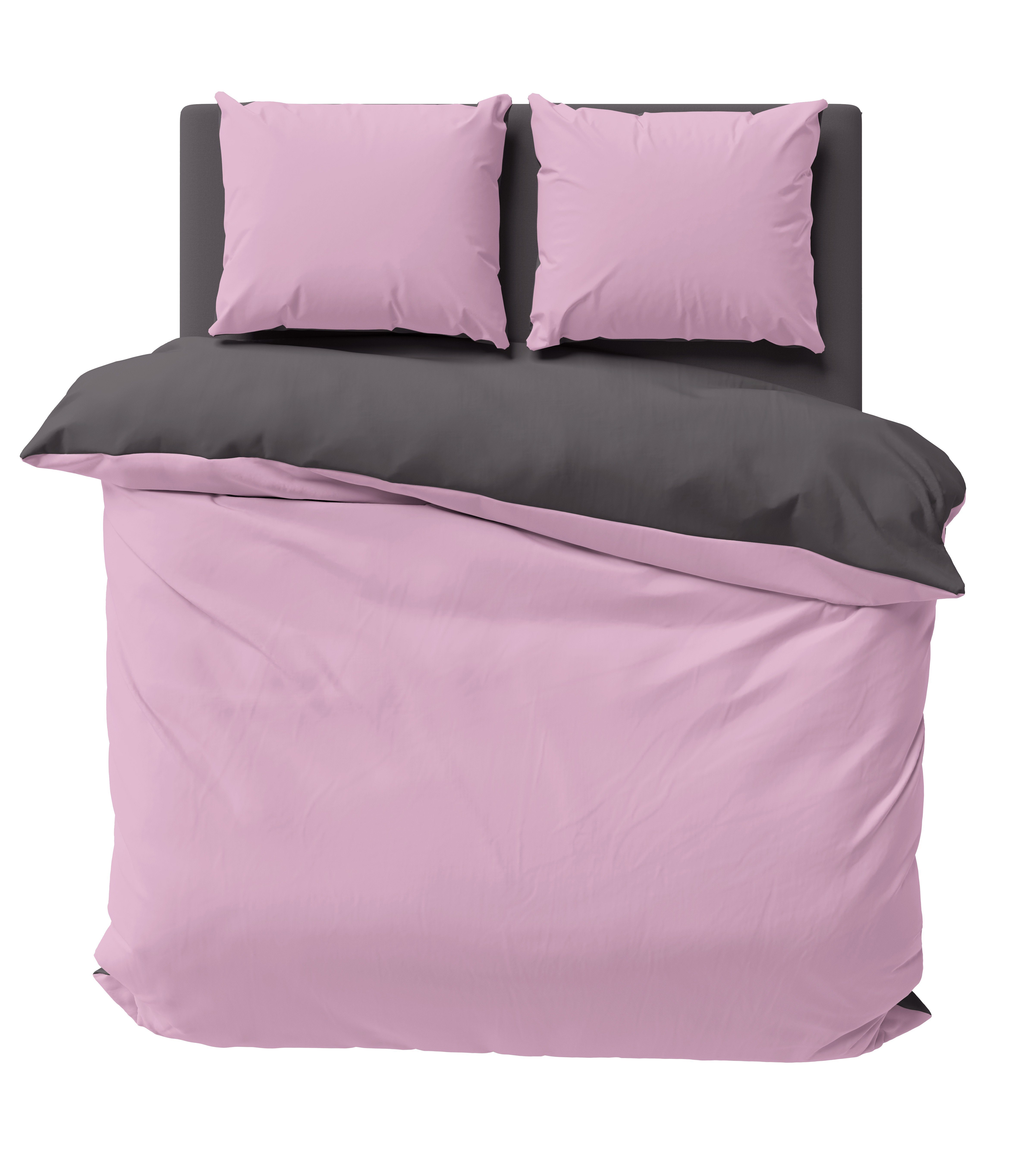 Wendebettwäsche Doubleface, One Home, Mikrofaser, 3 teilig, rosa / anthrazit, Doppelbett